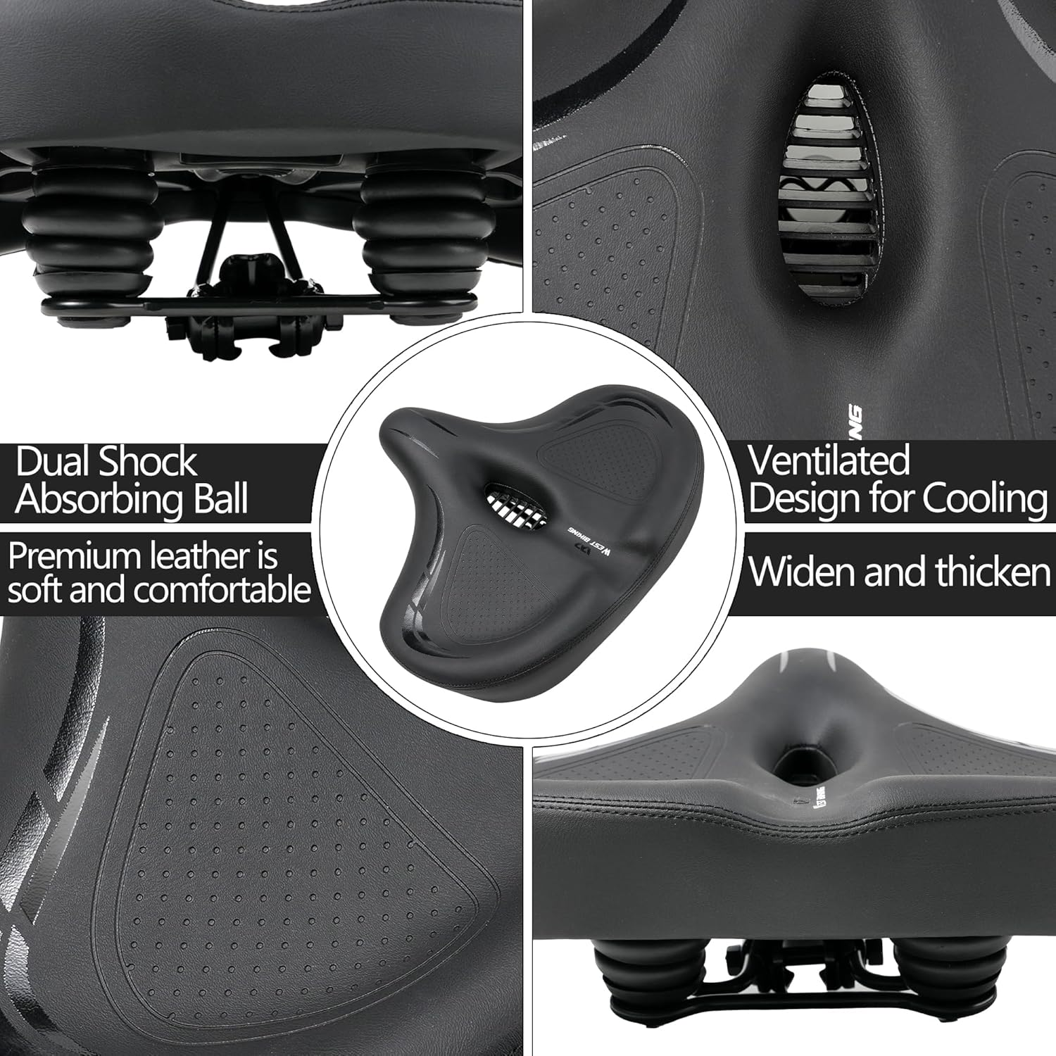 Bike Seat, Bicycle Seat for Men Women,Compatible with Peloton, Spin Bike, Road or Exercise Bikes,Comfort Seat Cushion Mountain Bike Accessories Old Bike Saddle Replacement - Black image number 6