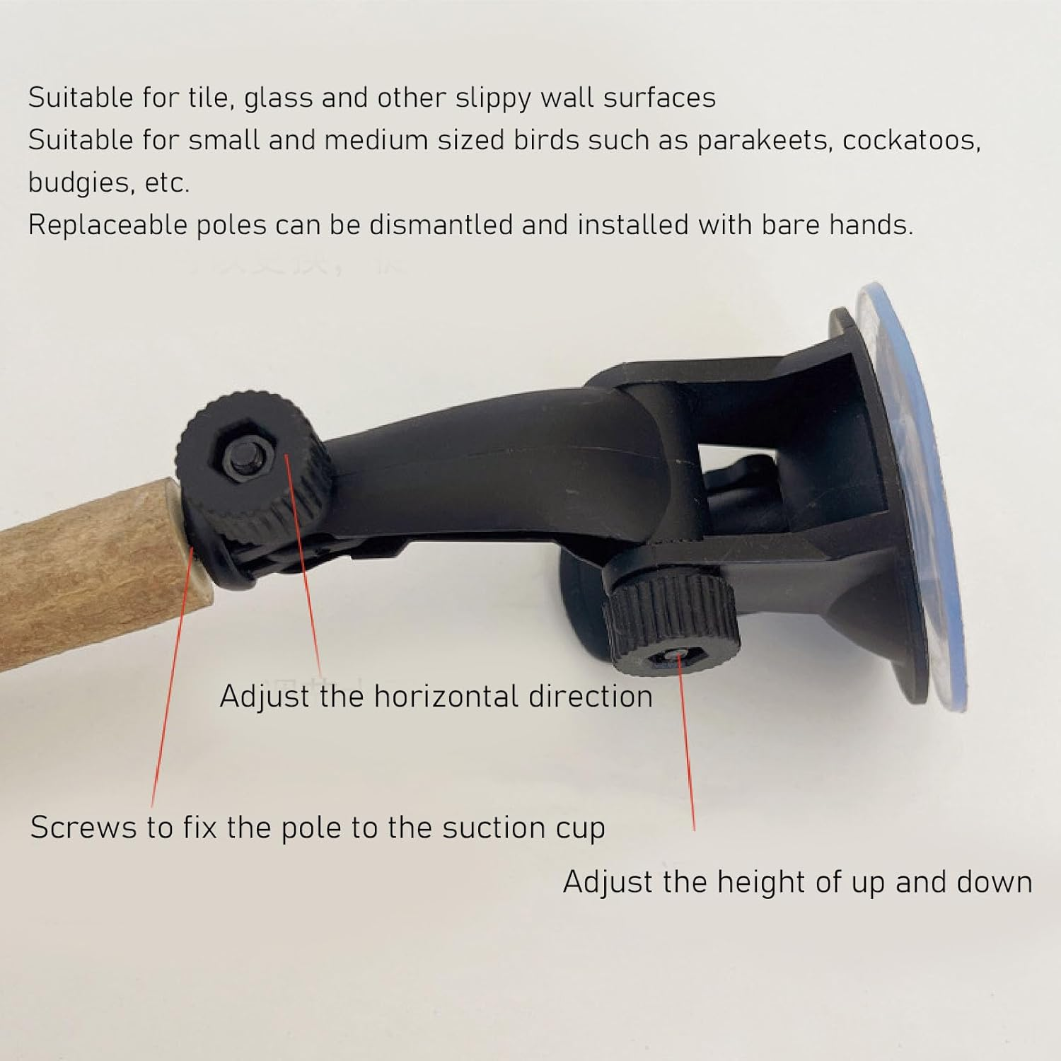 Tnfeeon Bird Standing Stick Adjustable Window Perch Stand with Suction Cups for Small Medium Bird, Comfortable Non Slip Wood Perch for Budgies, Suitable for Tile and Glass Surfaces (15CM) image number 3