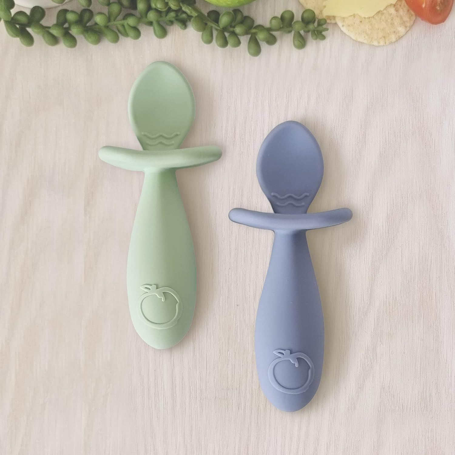 Plum Silicone 2 Pack Easy Grip Spoon Set Olive/Steel Blue image number 3