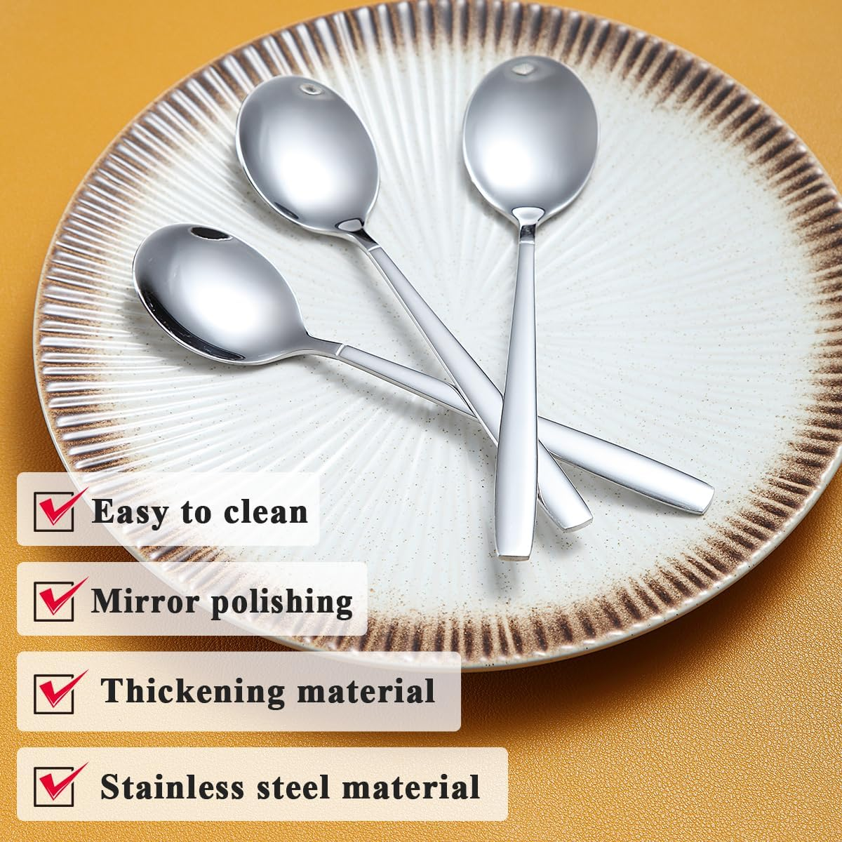 Berglander Silver Teaspoon Set of 12, Shiny Stainless Steel Polished Teaspoon Cutlery, Teaspoon Small Dessert Spoon, Dishwasher Safe image number 4