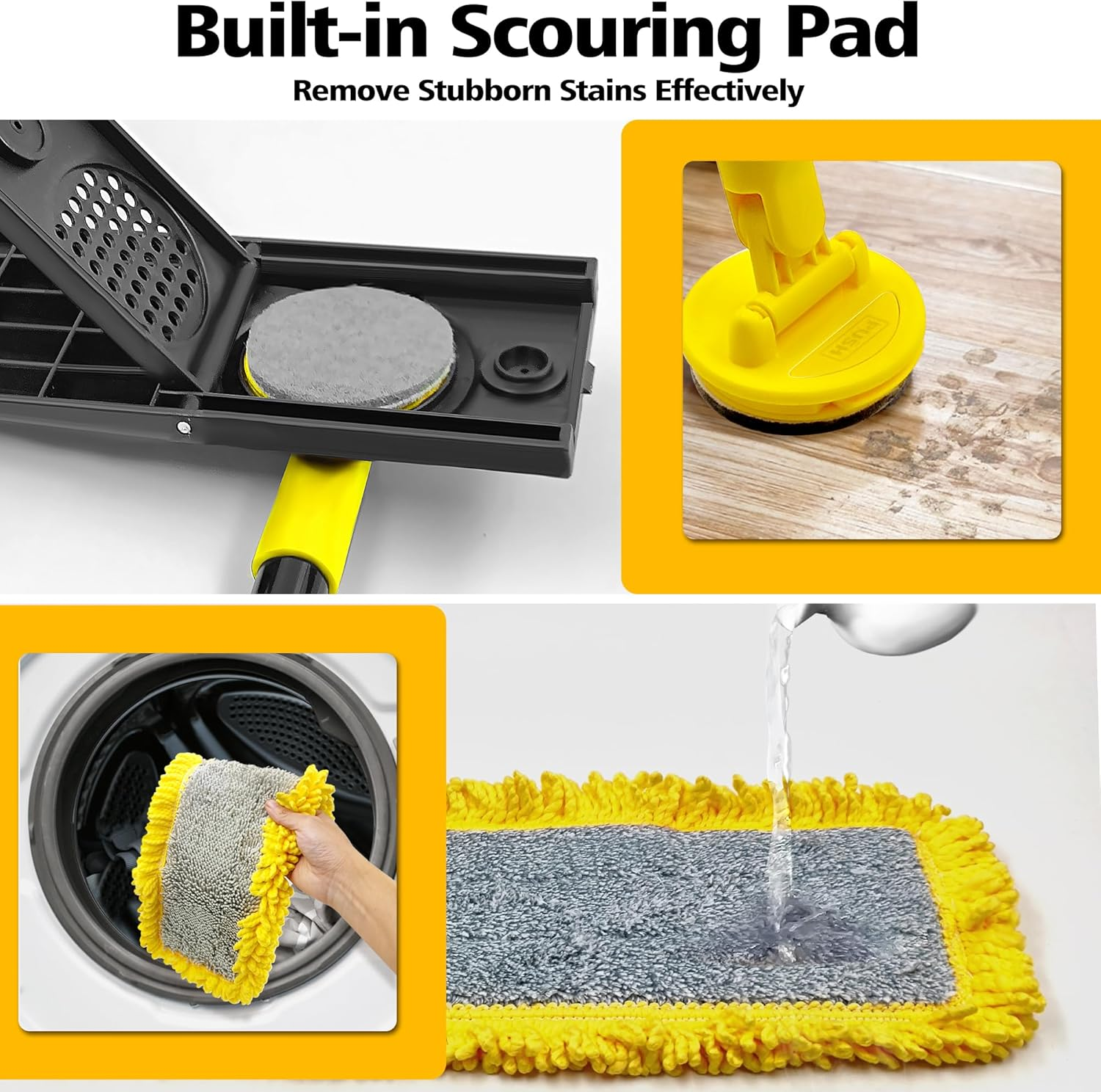 JEHONN Flat Mop for Floor Cleaning, Dry Wet Dust Mops with Microfiber & Chenille Pads for Hard Wood Laminate Tile Vinyl Kitchen Bathroom Home (Yellow) image number 4