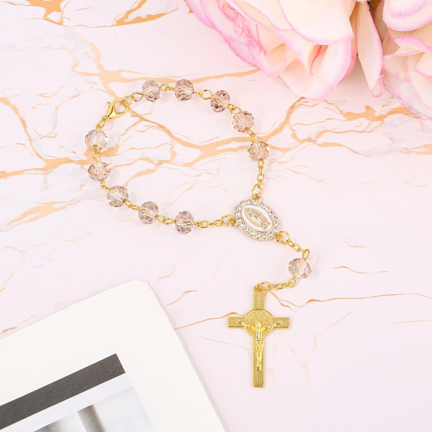 Rosary for Car Mirror Hanging, Stylish Car Rear View Mirror Accessories Catholic Rosary Hanging Ornament for Wedding Favors Baptism First Communion (Gray) - Purple image number 6