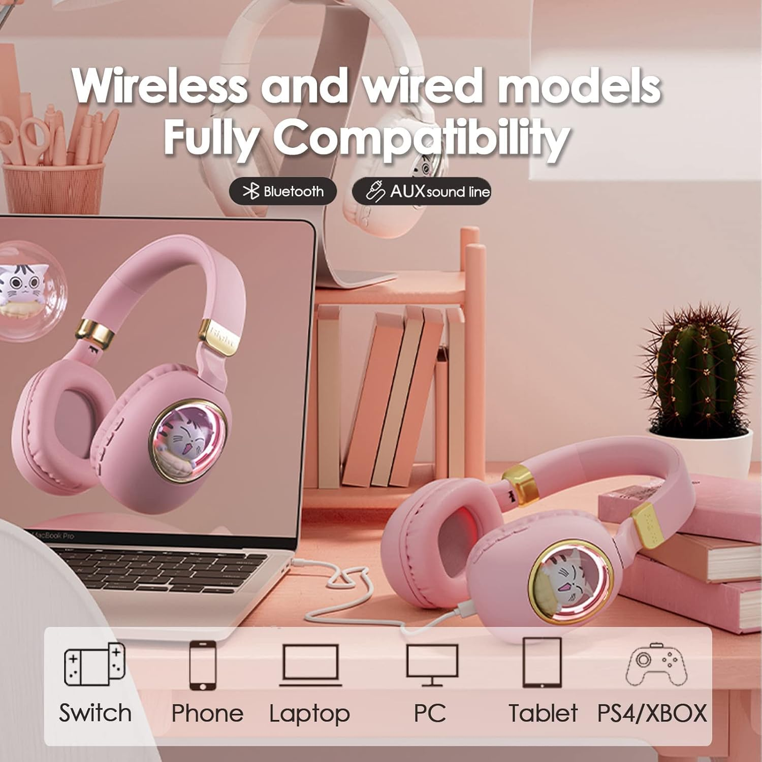 Bluetooth Headphones Kids Wired with Microphone for School Wireless Boys Girls Noise Cancelling on Ear Bluetooth Headphones Kids Headsets for Ipad Kindle Mobile Phone PC Tablet Aeroplane Travel Black image number 4