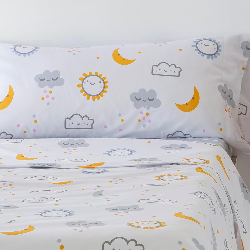 COTTON Artean Diver Children/Teenagers Duvet Cover Set 105 X 190/200 Cm 50% Cotton 50% Polyester Bedding Set - Flat Sheet, 1 Pillowcase and Fitted Sheet, Grey and Mustard image number 3