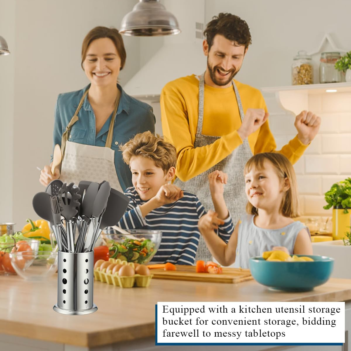 Kitchen Utensils Set, Kyraton 38 Pieces Non-Stick Silicone Cooking Utensils Set, Spoon Spatula Set with Sturdy Stainless Steel Utensil Holder, Dishwasher Safe image number 1