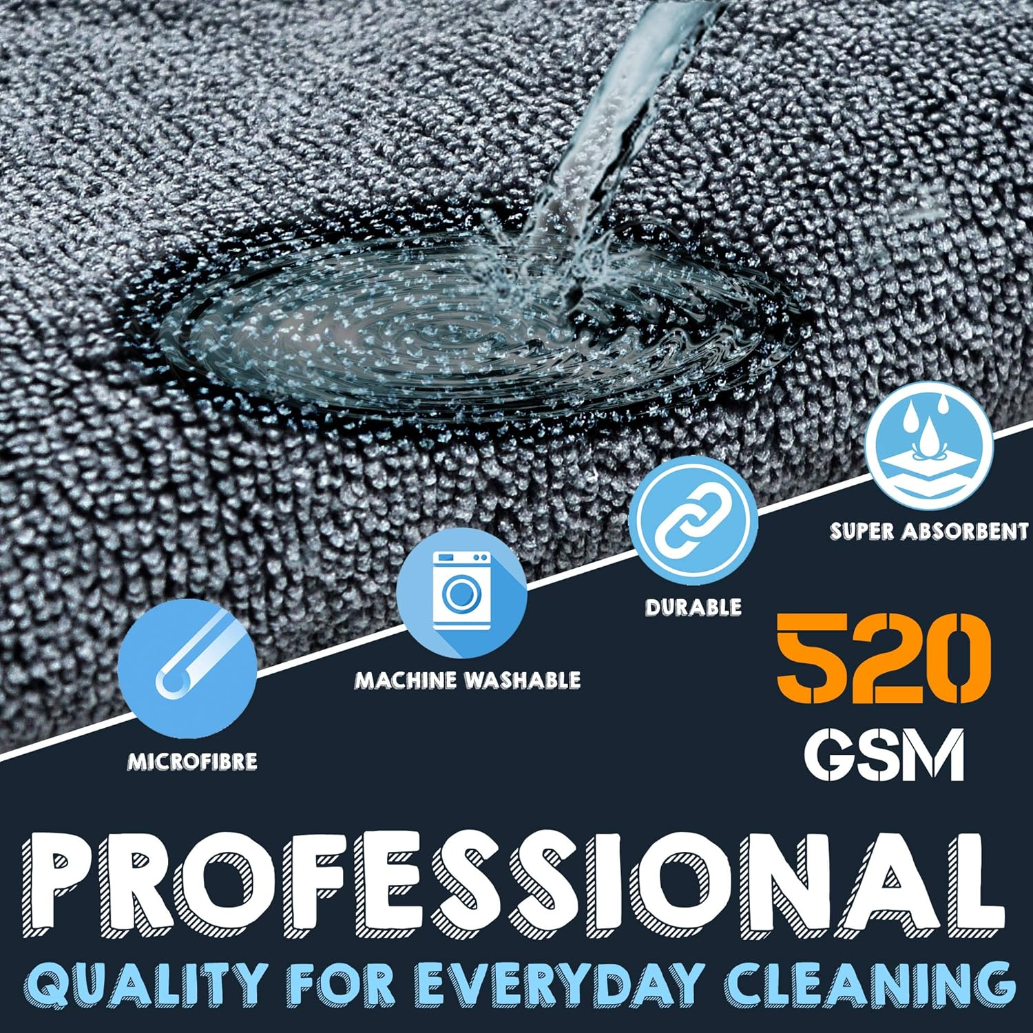 Towelogy&reg; 520Gsm Professional Microfibre Edgeless Car Cloths QUICK DRY for Auto/Moto Detailing Polishing Washing STREAK FREE & LINT FREE 40X40Cm (Grey/Orange, Pack of 2) image number 5