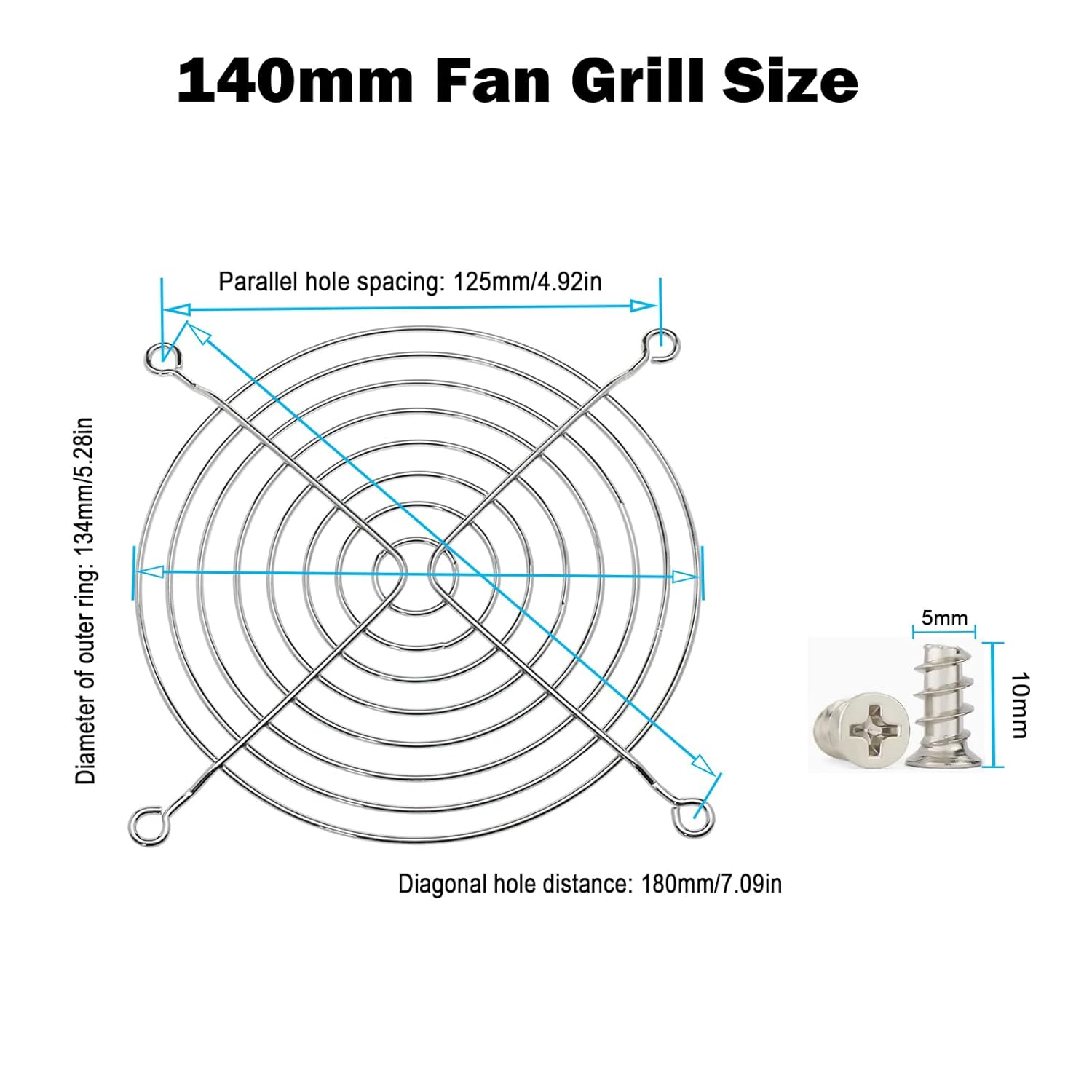 140Mm Grill, Metal Grill for 140Mmx140 Fans, Computer Cooling Fan Cover，Air Ventilation Protector Guard，2 Pcs