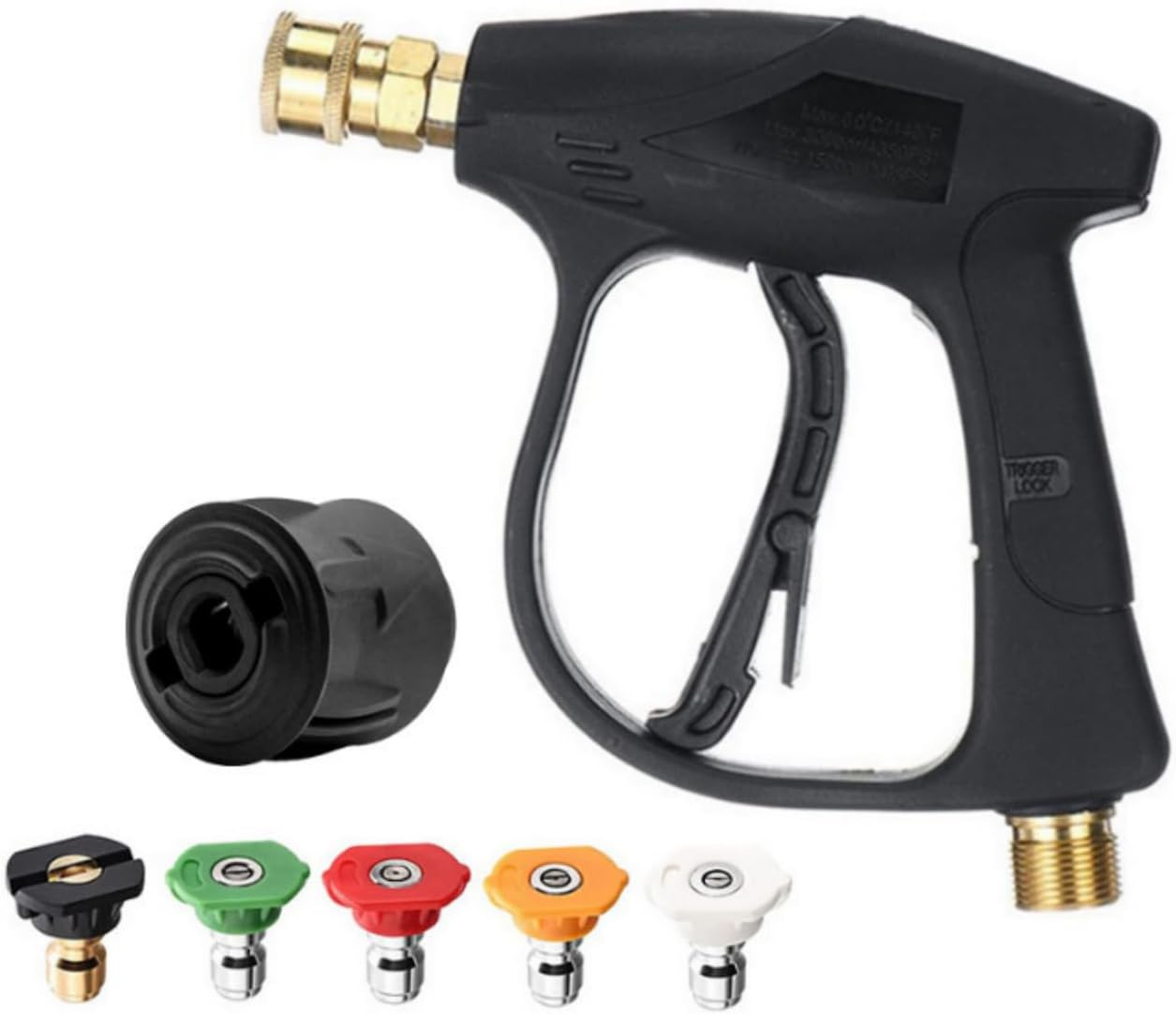 High Pressure Washer Short Gun, M22 14 Mm Car Wash Gun Spray Fitting Nozzle Tip 5 Pcs 4000 PSI, Quick Connect Cleaning Water Gun, Hot and Cold Water Replacement for Car Cleaning image number 2