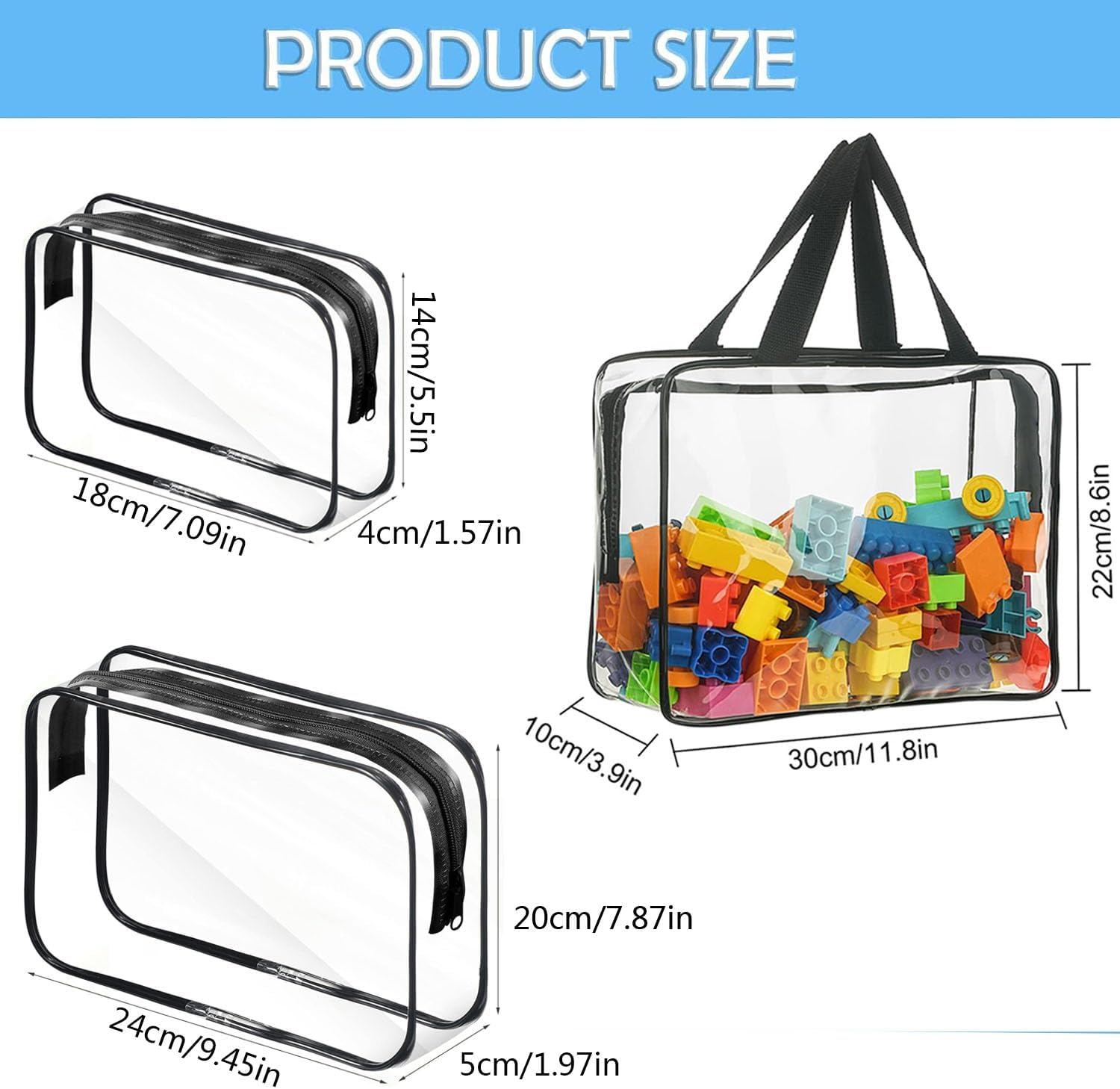 Idopick 9 Packs Toy Storage Bags Clear PVC Organizing Bags with Zipper Reusable Travel Waterproof Organizer Bags for Toys,Books,Building Blocks,Puzzle image number 5