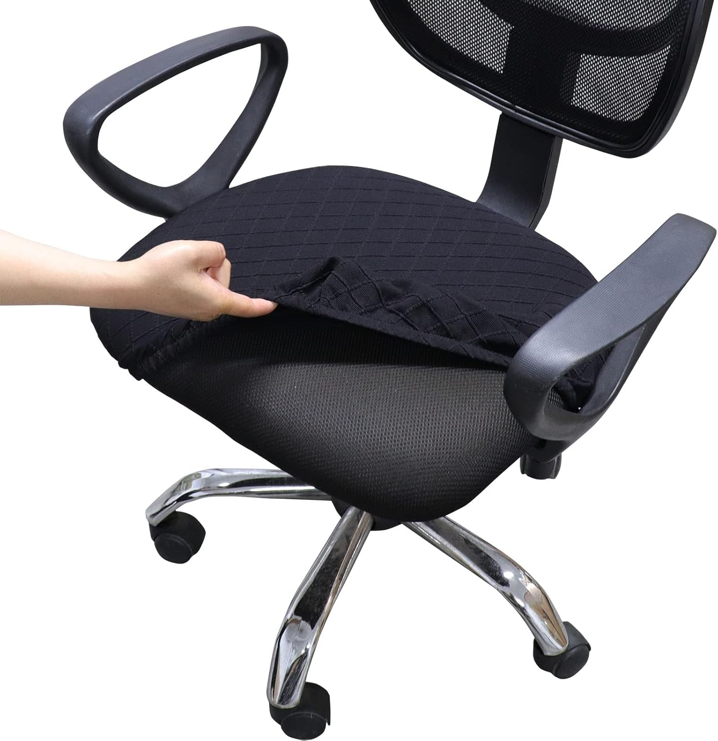 Melaluxe Stretch Jacquard Office Chair Cover, Removable Washable Desk Chair Cover Rotating Chair Seat Slipcover, Black
