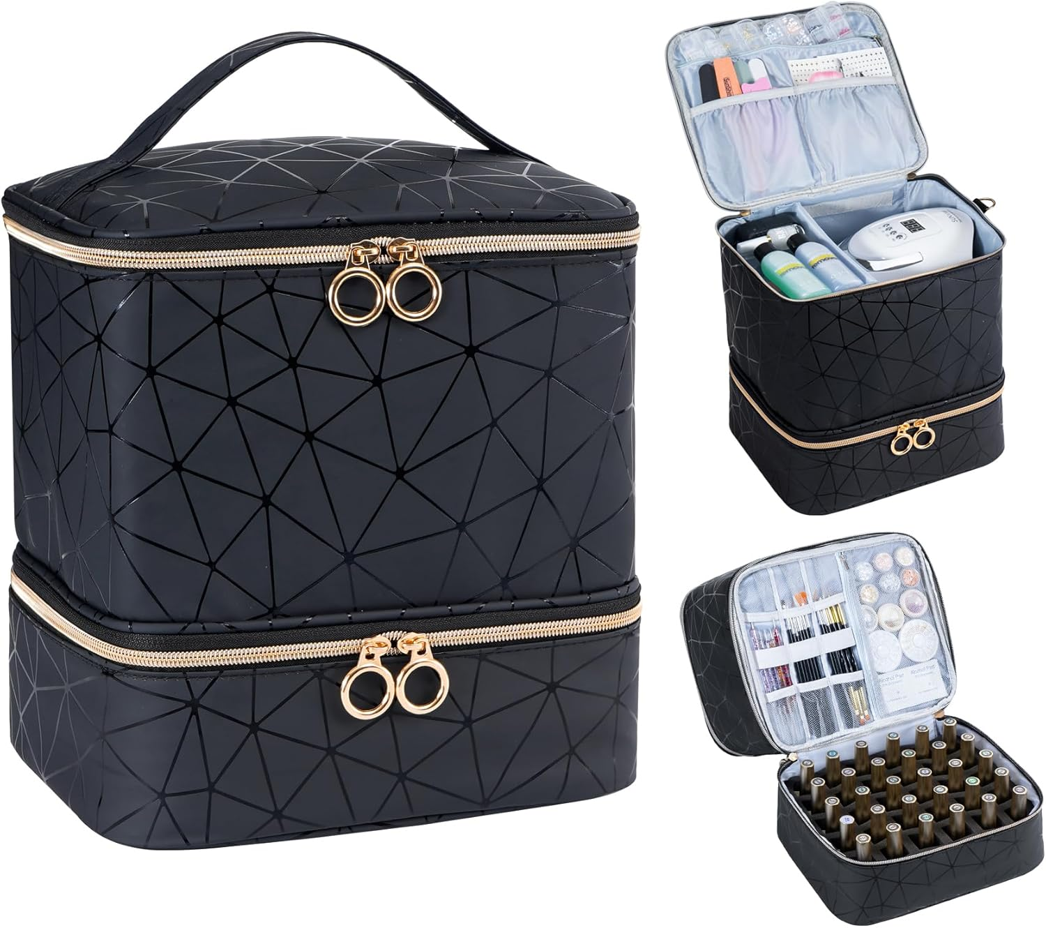 Uross Nail Polish Organizer Bag Holds 30 Bottles Polish & Kit -Nail Polish Storage Organizer Nail Lamp Case Supplies Organizer Case for Nail Tech Big - Black image number 5