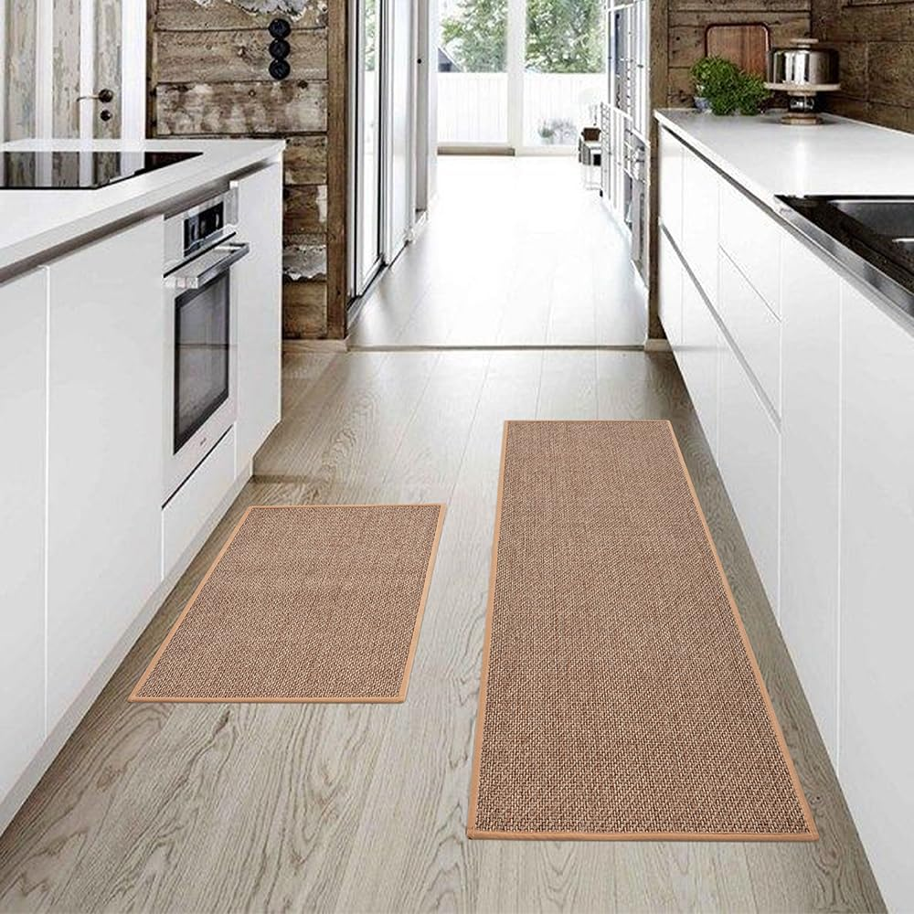ZUNI 2PCS Kitchen Rugs and Mats, Cushioned Non Slip Rugs, Absorbent Runner Rugs Comfort Standing Mats Washable for Kitchen, Floor, Office, Home (45X150, 45X75Cm, Beige)