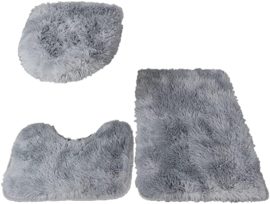 Antislip Washable 3Pc Bathroom Mat Set Fluffy Toilet Cover Pedestal Rug Bath Mat - Durable, Washable, and Comfortable