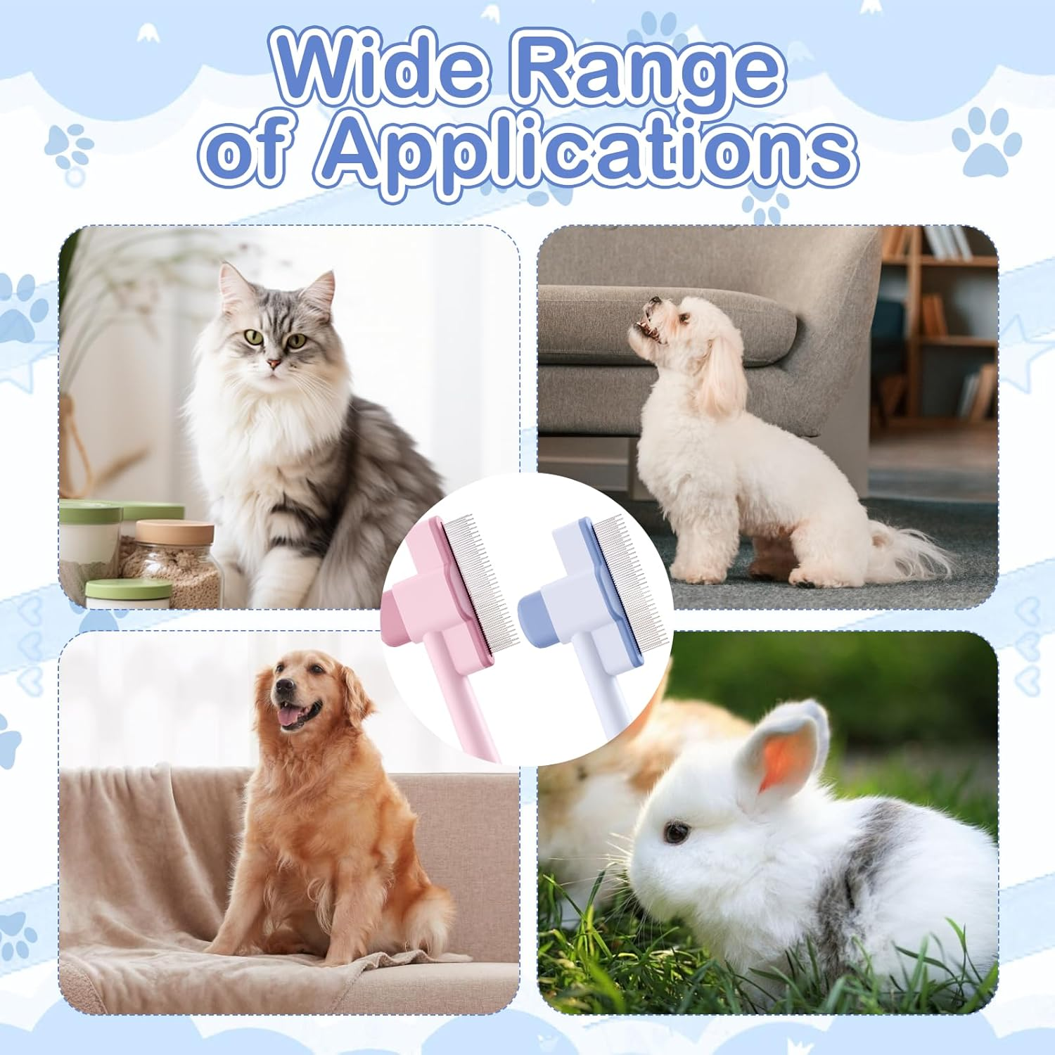 Pack of 2 Fellblitz Cat Brush, Self-Cleaning Flea Comb for Pets, Stainless Steel Metal Teeth Comb, Durable Flea Comb for Cats Dogs with One Button, for Cleaning Loose Knotted Fur image number 4