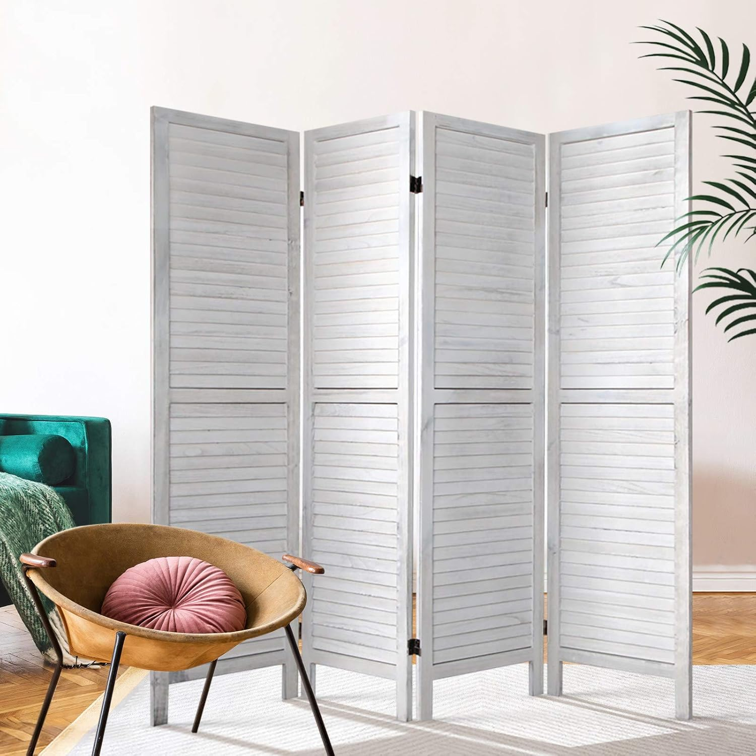 Artiss 4 Panel Room Divider, Folding Wooden Privacy Portable Screen Shelf Dividers Partition Wall Screens Home Pet Child Indoor Balcony Bedroom Furniture, Separator Water-Resistant Brown