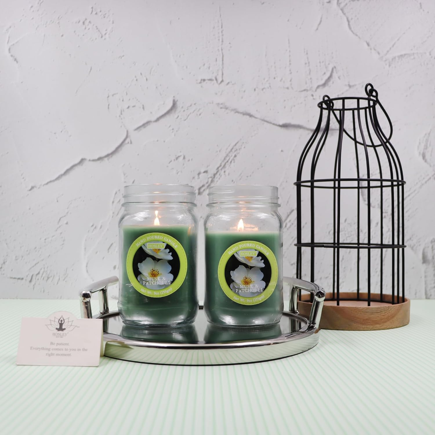 Hosley&reg; 9Oz Musk & Patchouli Scented Classic Clear Fragrance Jar Candle Large Jar Single Wick Candle, over 55 Hours of Burn Time (Pack of 2) image number 6