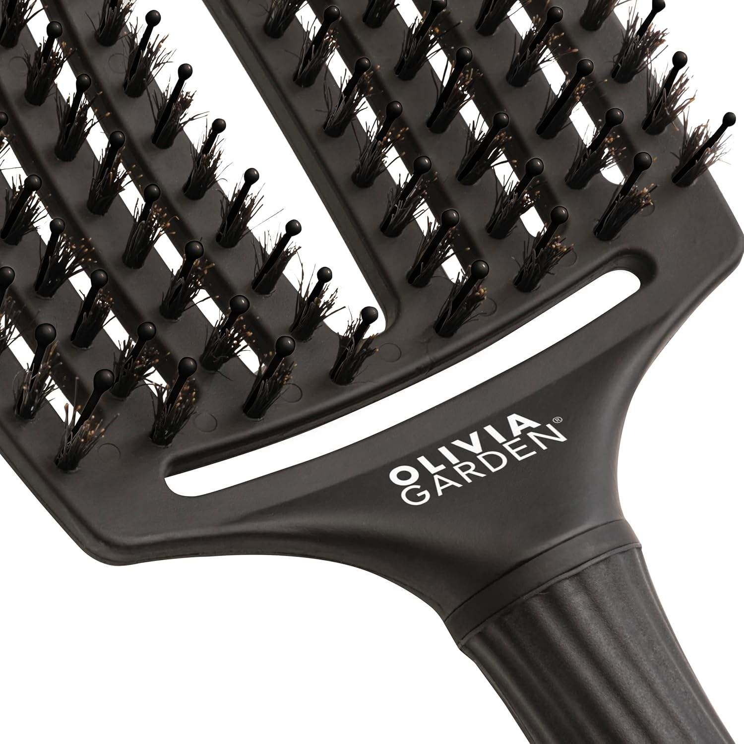 Olivia Garden - Fingerbrush Care Iconic Boar & Nylon Full Black Hairbrush - Large