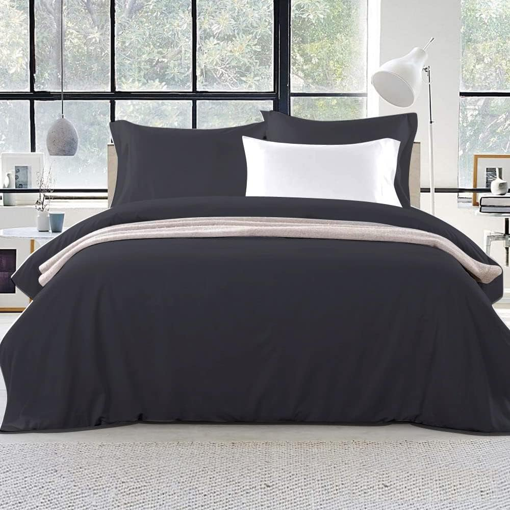 Giselle Bedding Quilt Cover Set, 100% Premium Microfibre 3Pcs Super King Quilts Doona Duvet Bed Comforter Covers Sets Diamond Pinch Pleat Beddings for Room Decor, Soft Machine Washable Black image number 3