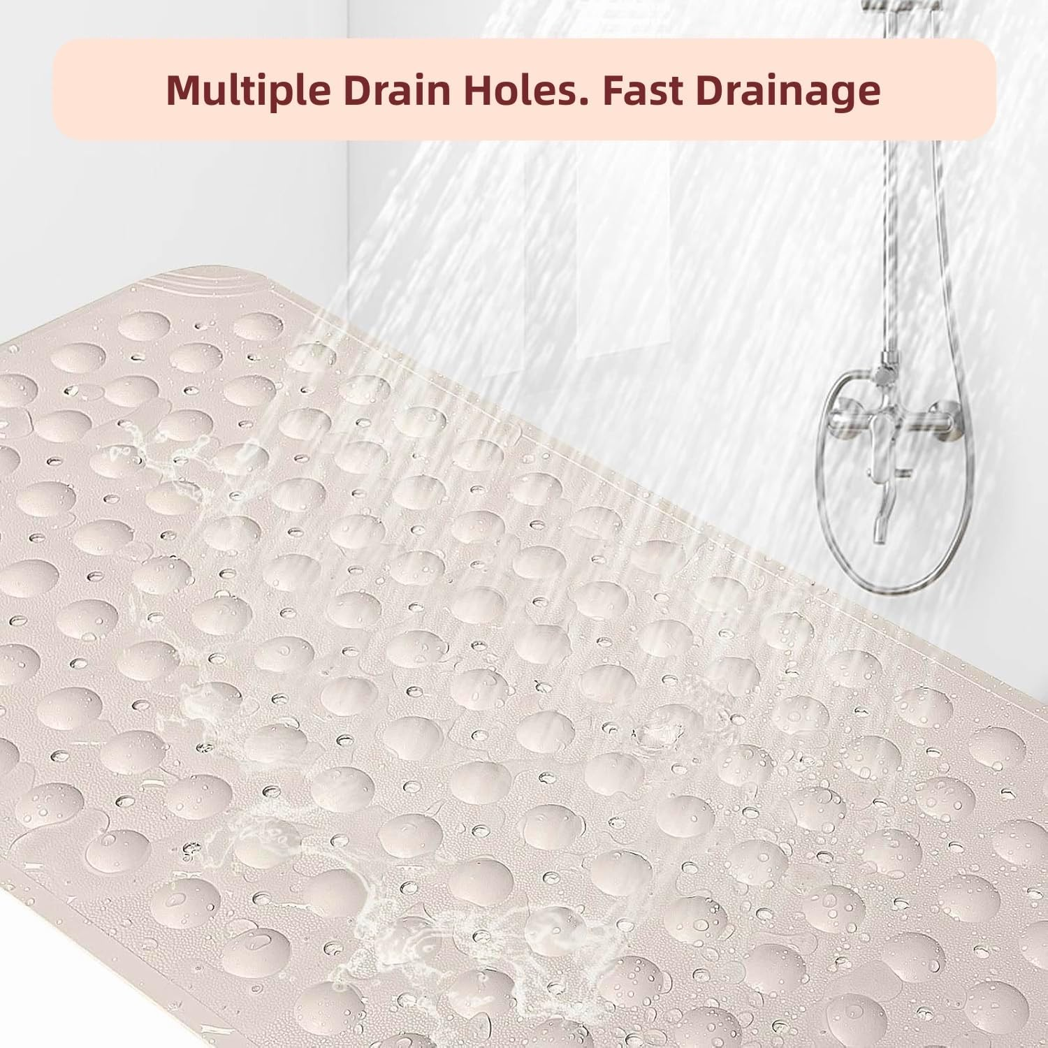 Non Slip Shower Mats for inside Shower, TPE Bathtub Mat Non-Slip, Bath Mat for Tub with Suction Cups, Drain Holes Bath Tub Mat for Bathroom，Bath Mat for Tub with Suction Cups（White） image number 3