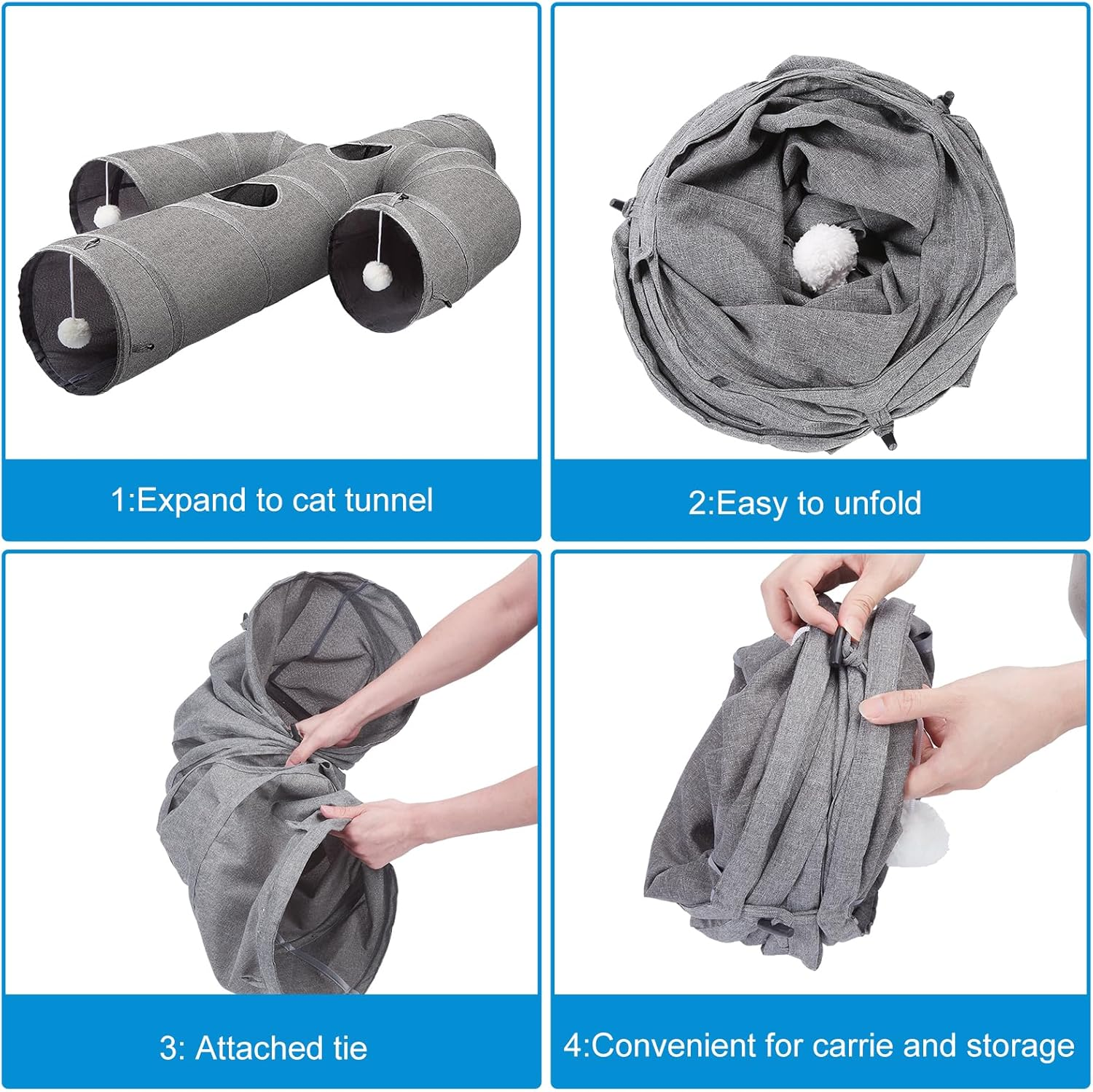 Ownpets Cat Tunnel Large 30CM Sturdy Oxford Fabric Cat Tunnel Toy, Cactus Shape Collapsible Cat Tunnels for Indoor Cats,Interactive Peek Hole Pet Tunnel Tube with Cat Wand Toy