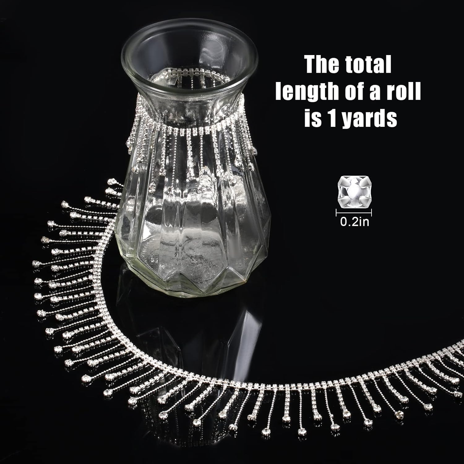 AIEX 1 Yard Rhinestone Fringe Trim, Crystal Tassel Fringe Trim Rhinestone Ribbon Tassel Chain for Wedding Party Necklace DIY Bag Clothing Accessories Vase Decorations (Silver)