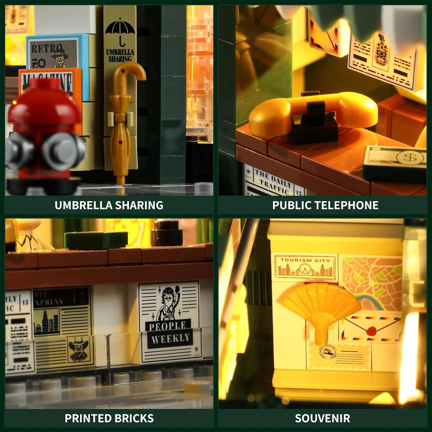 FUNWHOLE Newsstand Lighting Building Bricks Set - City Town Life Newsstand LED Light Construction Building Model Set 556 Pcs for Adults and Teen, F9023 image number 4