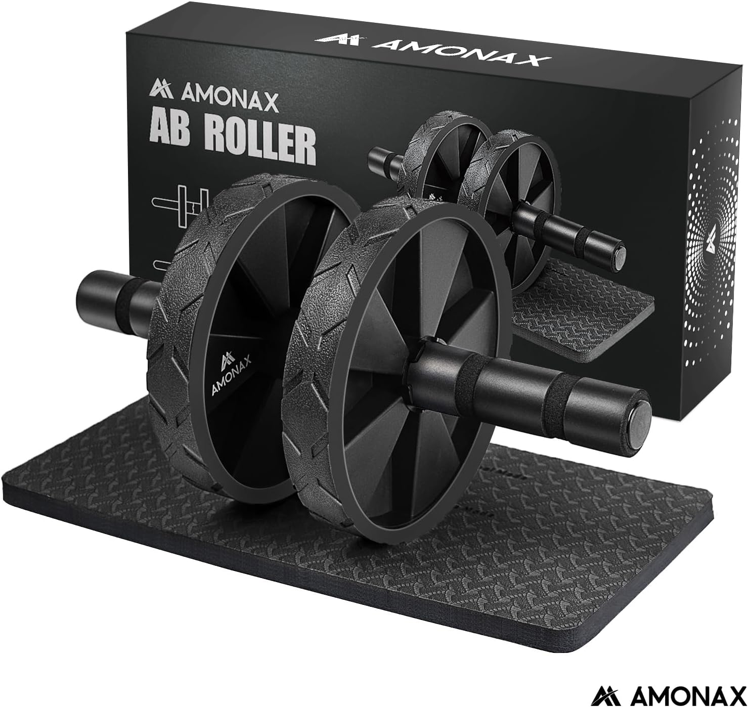Amonax Convertible Ab Wheel Roller with Large Knee Mat for Core Abs Rollout Exercise. Double Wheel Set with Dual Fitness Strength Training Modes at Gym or Home image number 3