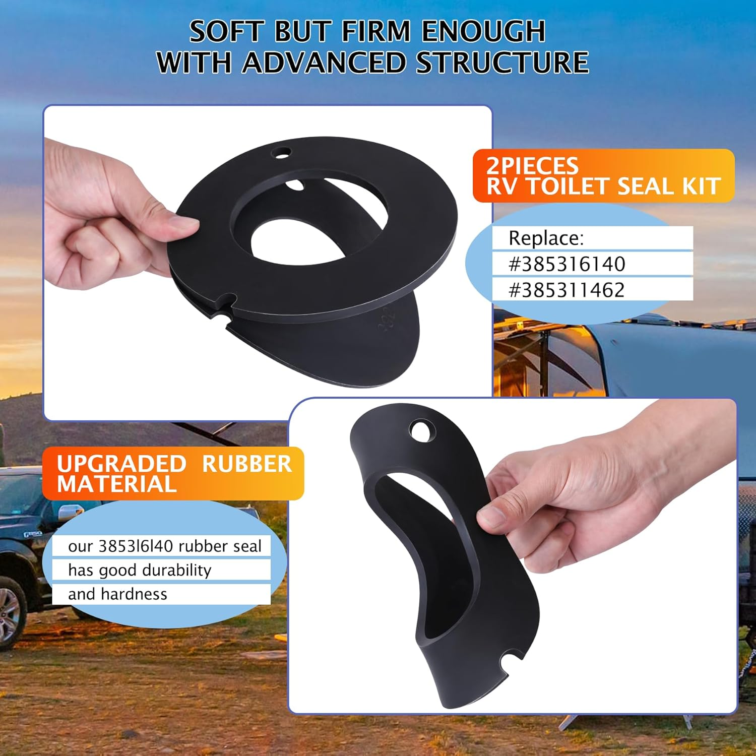 385311462 and 385316140 RV Toilet Rubber Seal Kit Replacement for 510/506+, 510+/1006, 1008/Ecovac 146-149 Compatible with Sealand Mansfield Vacuflush RV Camper Toilet