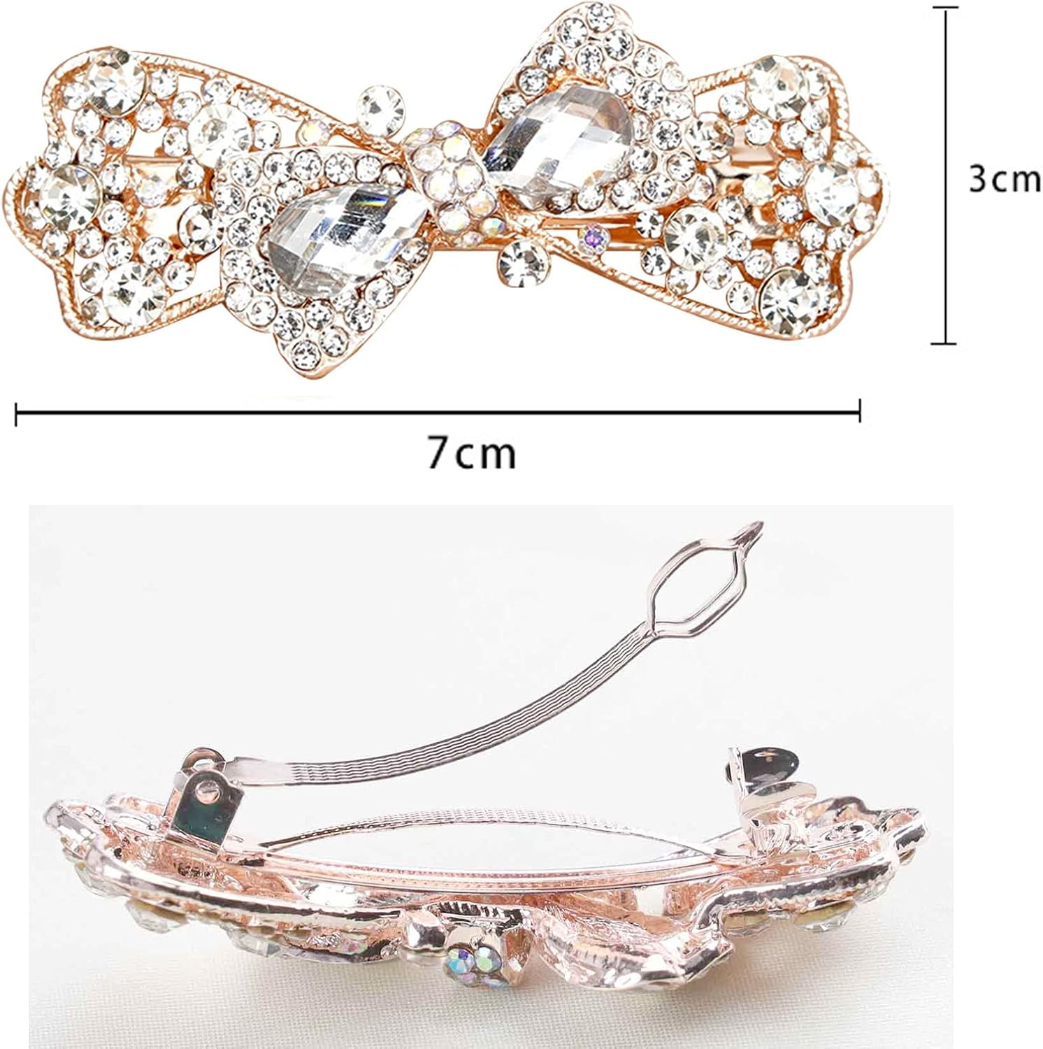 Tseenyi Crystal Bow Hair Clip Rhinestone Wedding Hair Clip Shiny Bridal Rhinestone Headwear Hair Clip Gold Crystal Women and Girls Gifts (Transparent Crystal) image number 6
