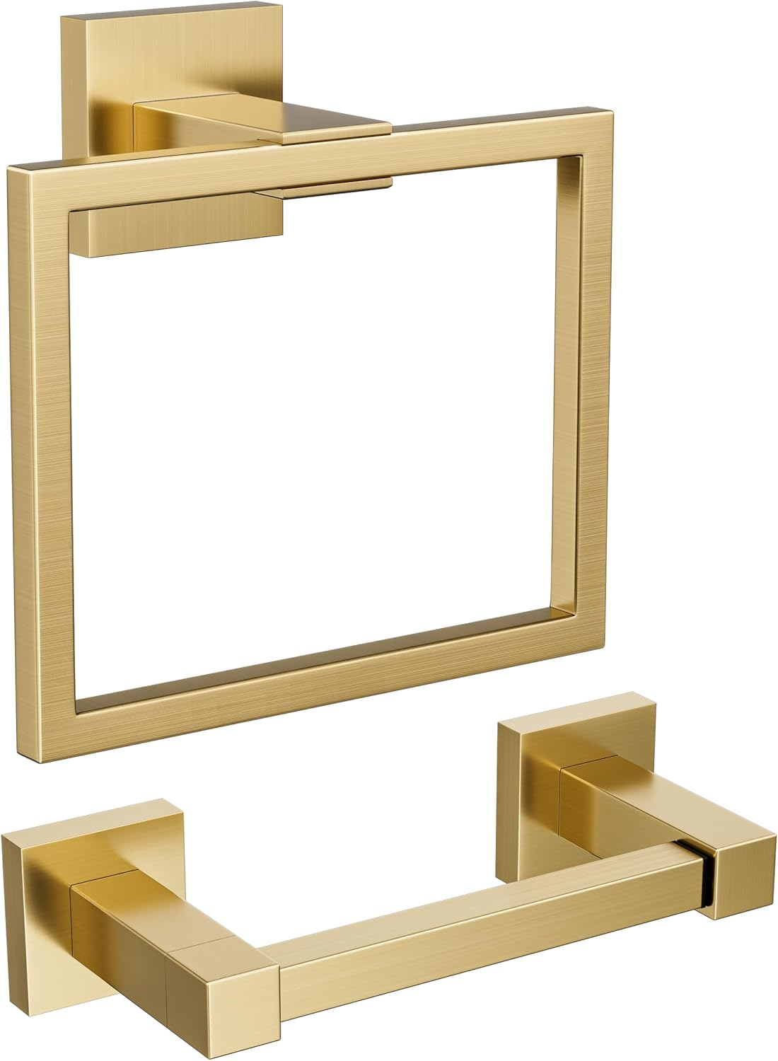 FORIOUS Toilet Roll Holder, Wall Mount SUS304 Stainless Steel Pivoting Towel Ring Set, Toilet Tissue Holder for Bathroom, Square Hardware Set Matte Black