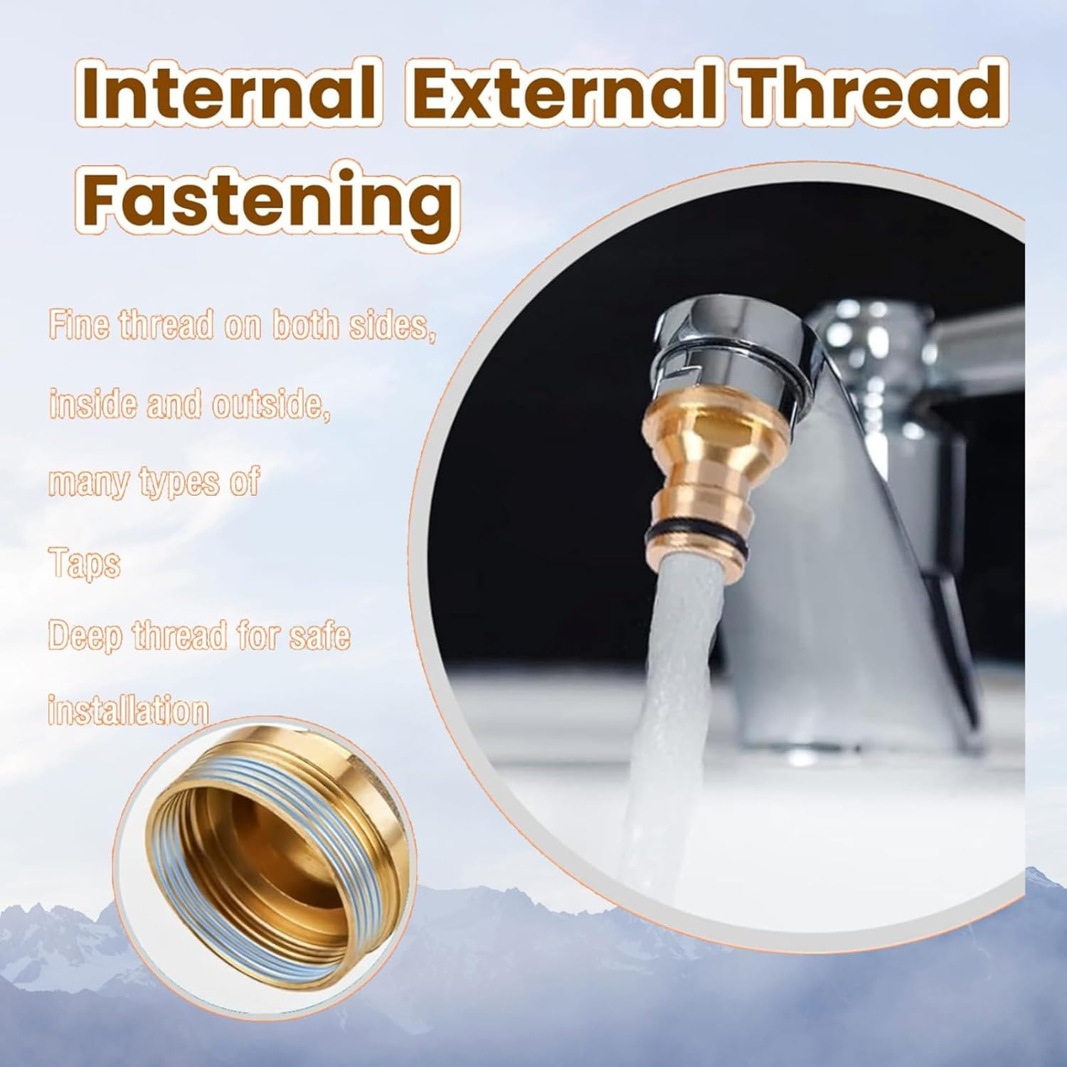 Luojinluoda 2 Pcs Indoor Garden Hose Pipe Adapter for Kitchen Mixer Tap with 2 Sealing Washers - 22Mm Female 24Mm Male Threaded Hose Connector, Brass Fittings for Kitchen Tap Mixer & Bathroom Sink image number 1