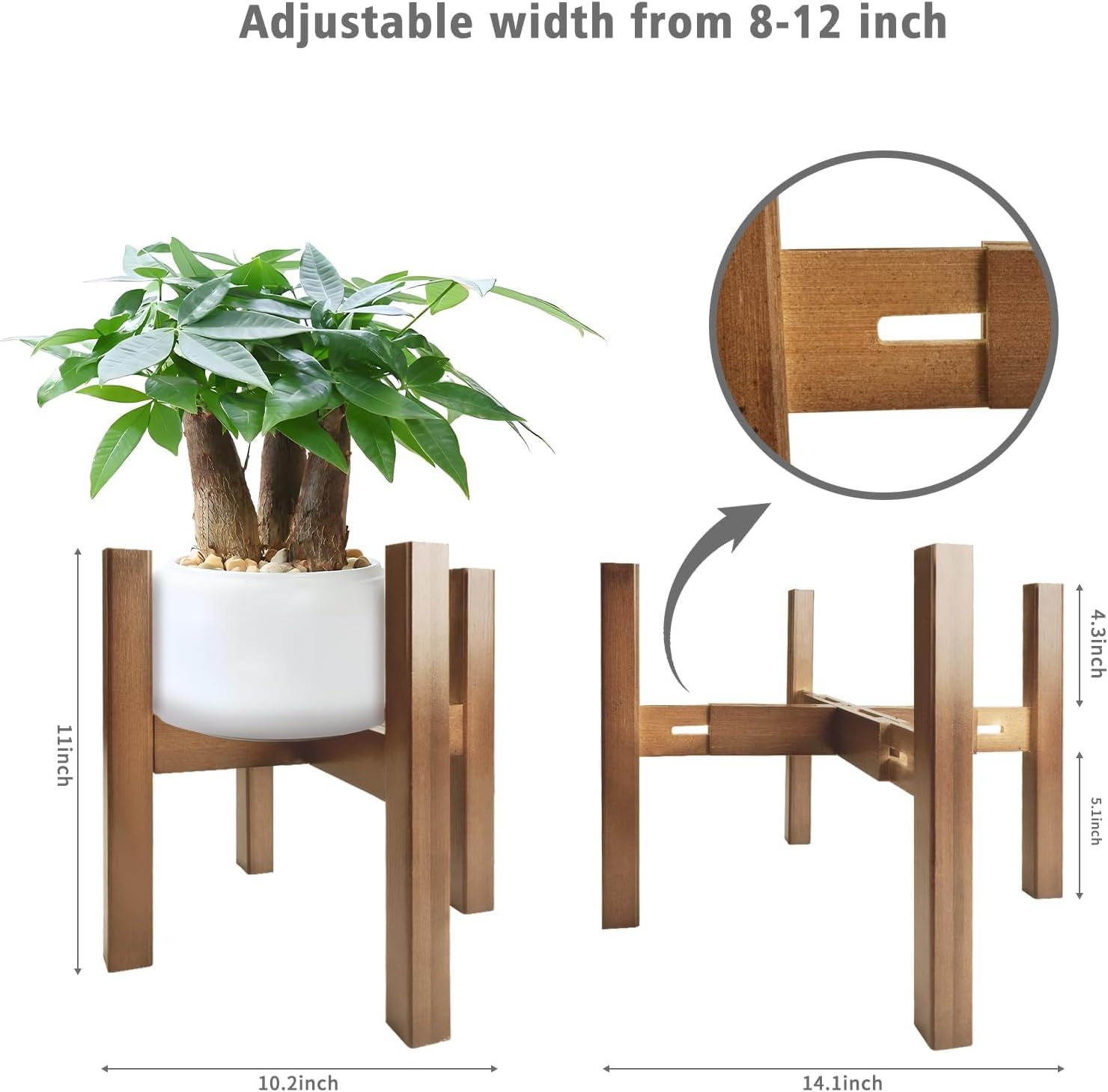 Natural Bamboo Plant Stand Indoor, Adjustable Plant Shelf Indoor Fits 8-12 Inch Pots, Mid Century Modern Decor to Refresh Your Space(Pot & Plant Not Included) image number 5
