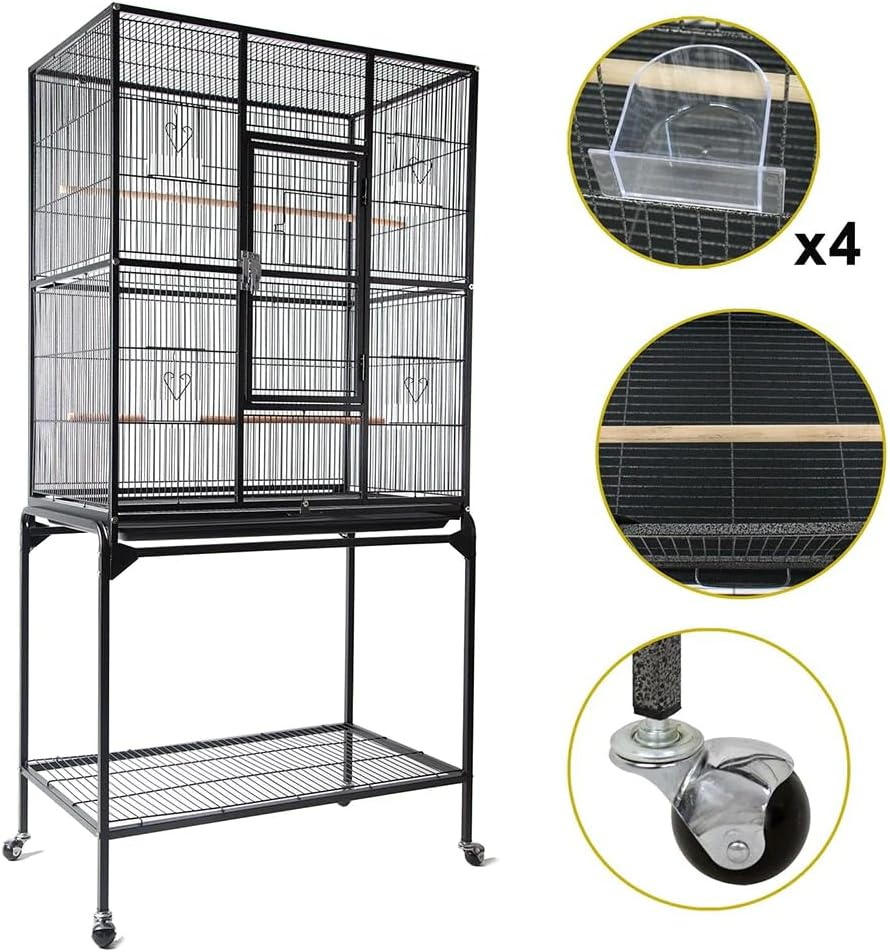 Rolling Large Bird Cage Cockatiel Conure Aviary W/Detachable Stand Storage Perch 59X45X165Cm image number 5