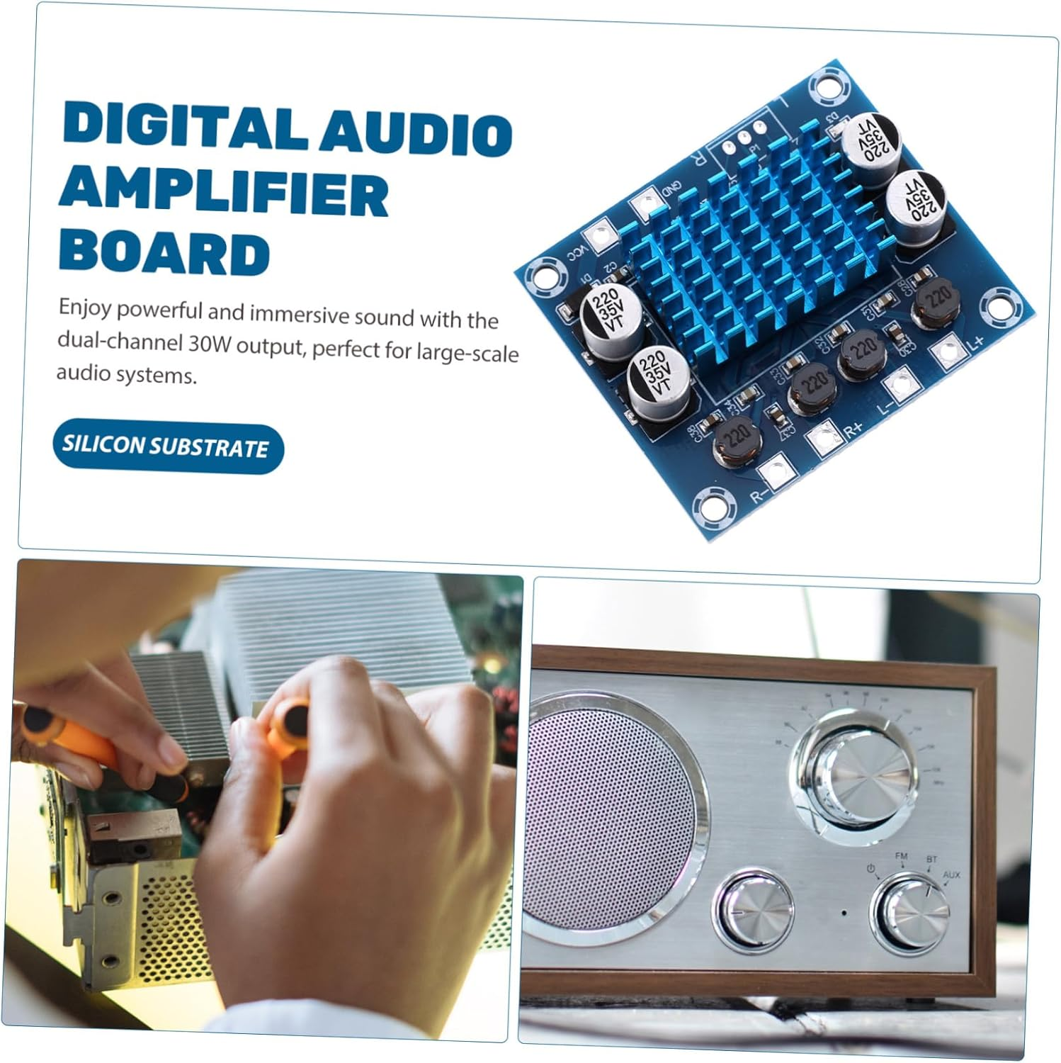 Gatuida 30W Audio Amplifier Board Stereo Module Heat Sink for Home Theater Power Amplifier Module for DIY Speakers Sound Digital Amp image number 3