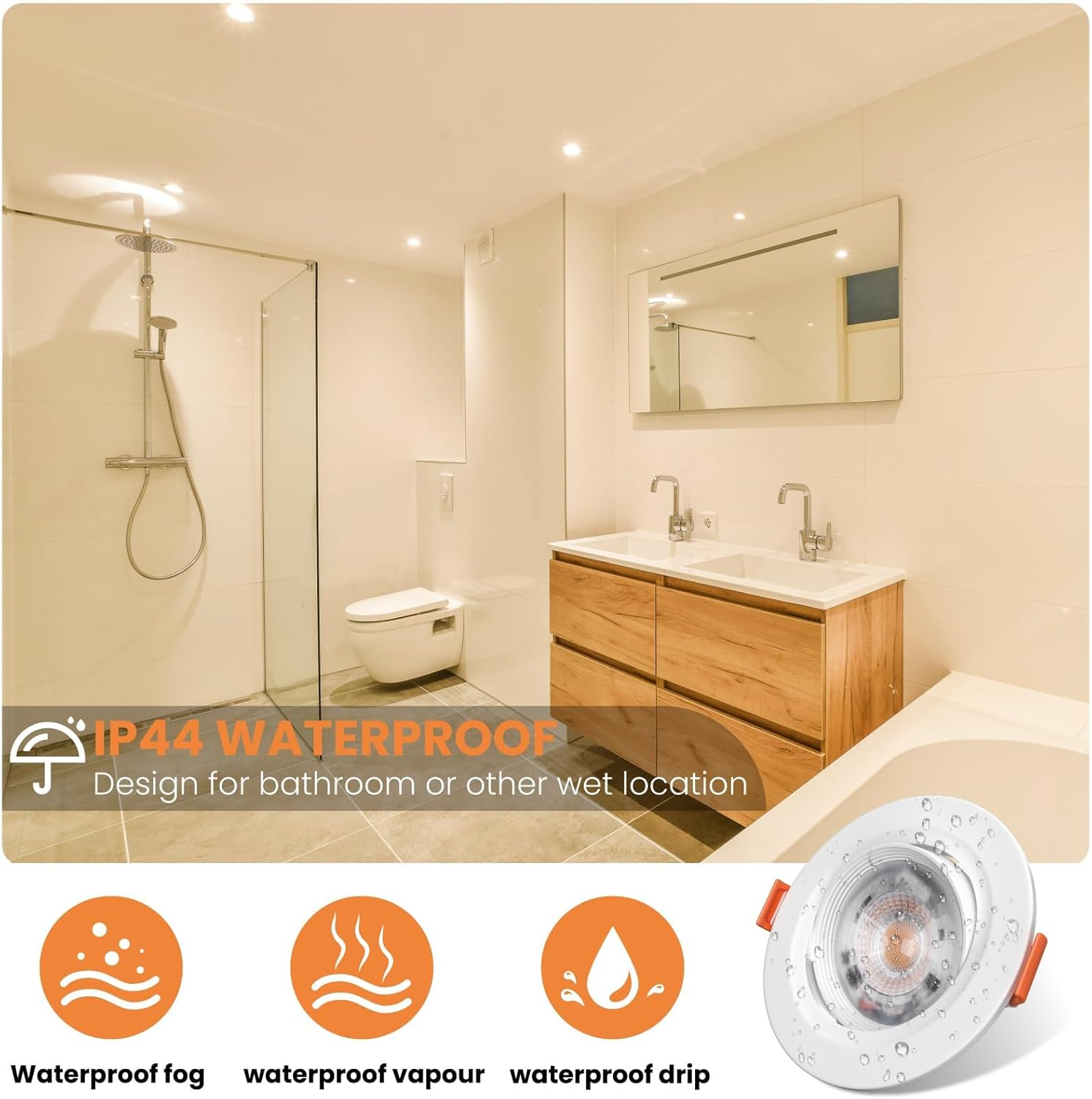 5W LED Recessed Ceiling Light Dimmable IP44 Spotlight,3Cct 2700-3000K,90-100Mm Cutout 450LM Led Downlight Suitable for Kitchen,Bathroom,Bedroom,White, Pack of 10,AUS Plug image number 4