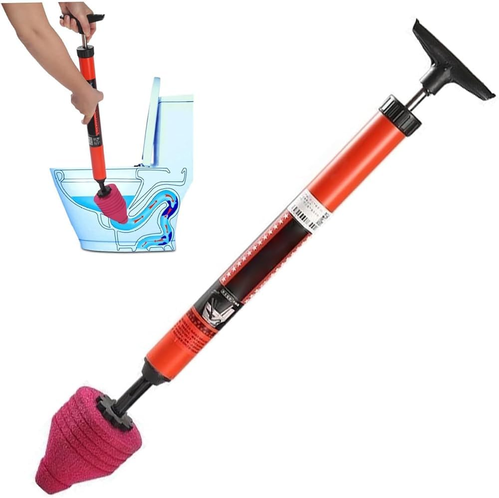 Toilet Unclogger, Upgraded High Pressure Toilet Plunger Kit, Unblock One Shot Pipe Air Drain Clog Remover Plumbing Tool, Long Handle, Bendable Head for Bathroom, Kitchen, Bathtub image number 3