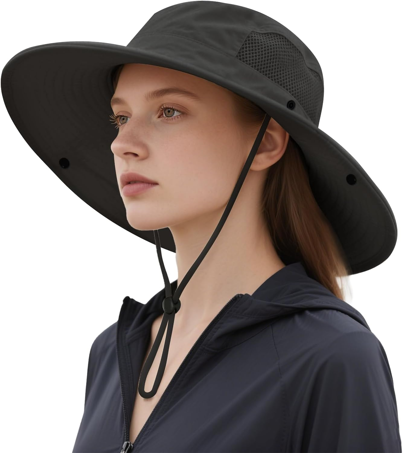 Qorvix UV Protection Wide Brim Sun Hat for Women Men, Adjustable Mesh Safari Hat with Breathable Design, Packable Lightweight for Beach Fishing Hiking and Outdoor Activities