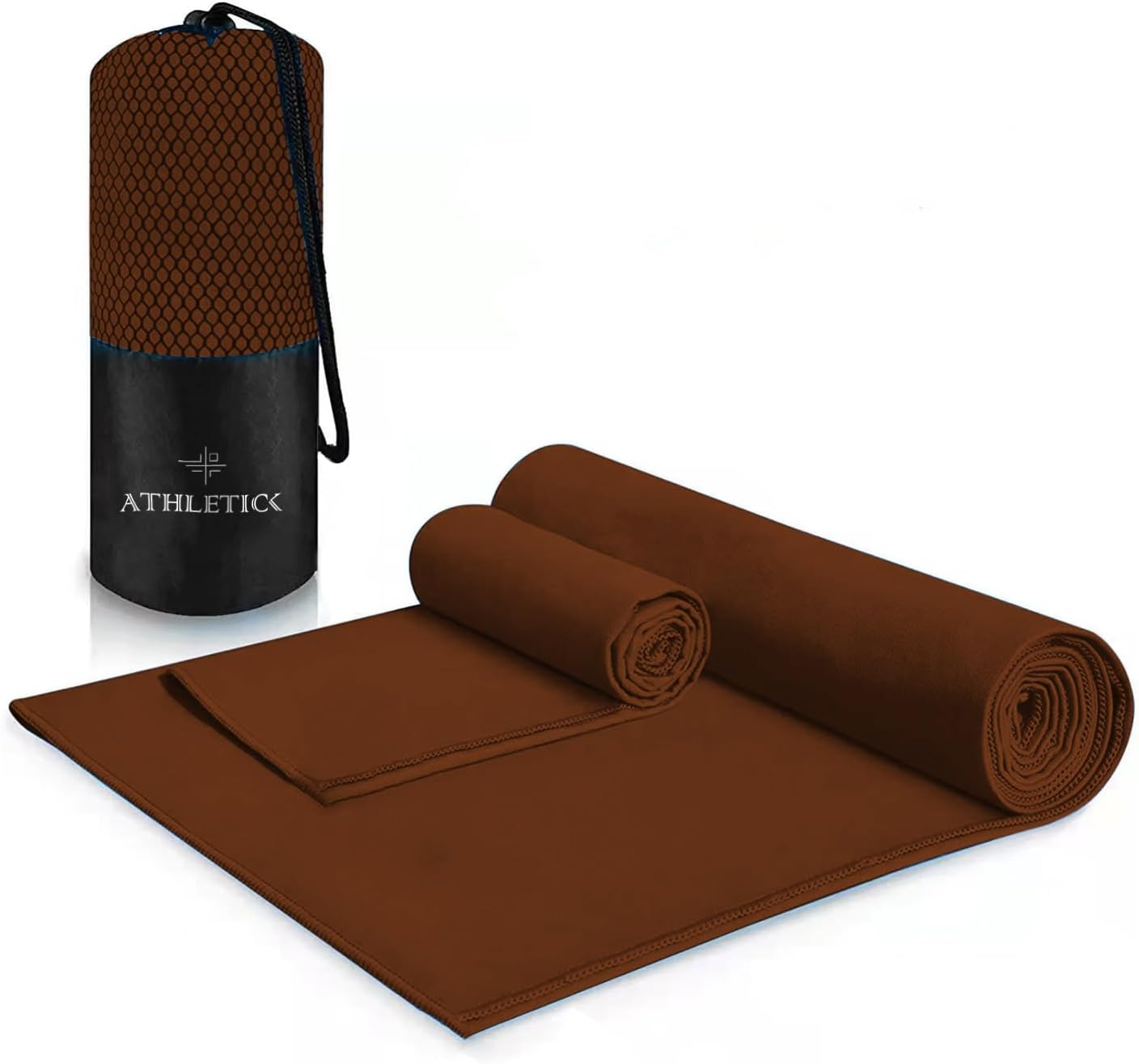 ATHLETICK 2 Pack Microfibre Towel Set for Gym, Yoga, Sports,Camping & Travel-400Gsm Quick Dry, Soft Hand Towels-Lightweight for Beach,Bath,Hiking,Hair & Kitchen-Super Absorbent with Bag (Grey)