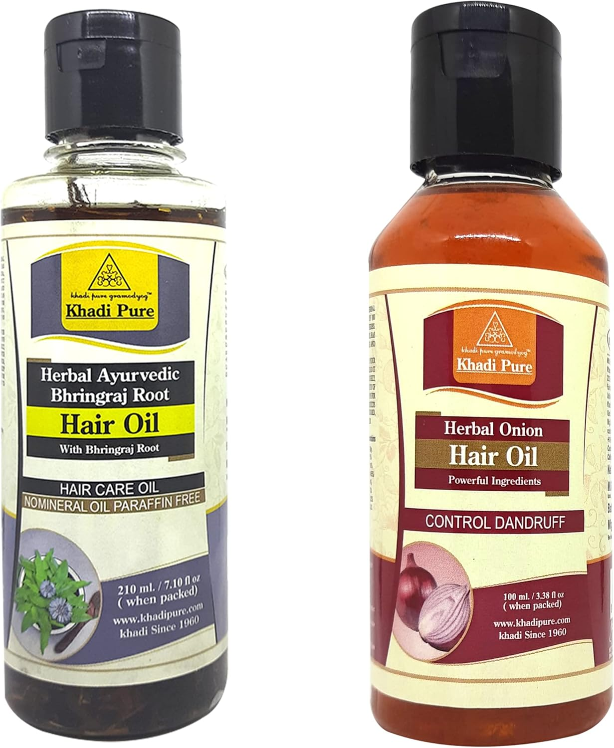 Khadi Pure Bhringraj Root Sls & Onion(Small) Hair Oil, 210 Ml (Pack of 2)