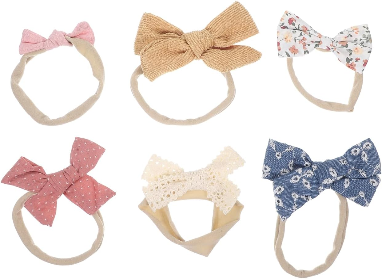 Alasum 6Pcs Newborn Baby Girl Bow Headbands Soft Nylon Hairbands Cute Kids Hair Accessories for Photography Party and Daily Wear image number 3