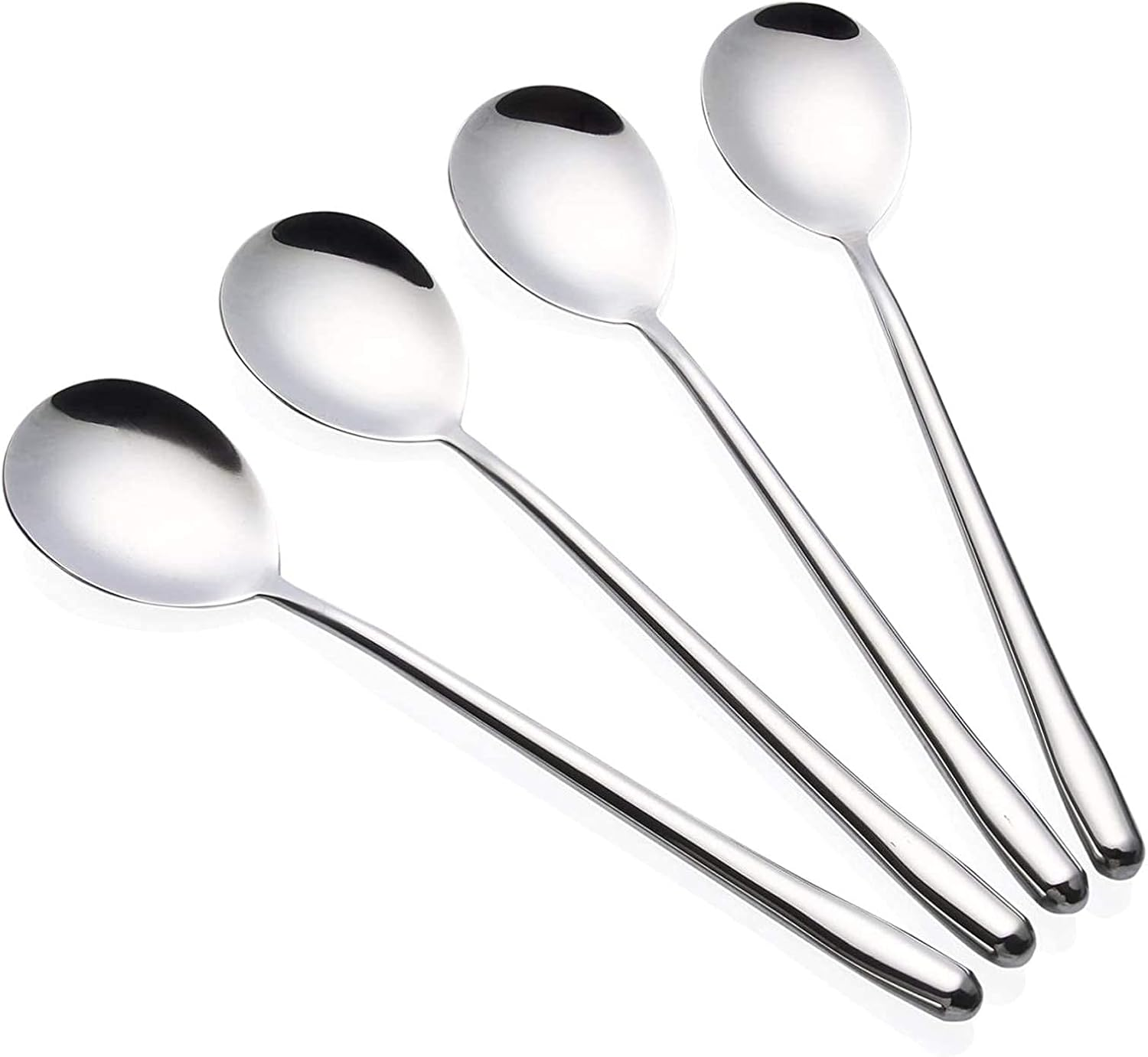 Stainless Steel Spoon,Long Handle Great Circle Soup Spoons Korean Long Handled Soup Spoon,Stainless Steel round Handle Bar Spoons Silver Set of 4 image number 2