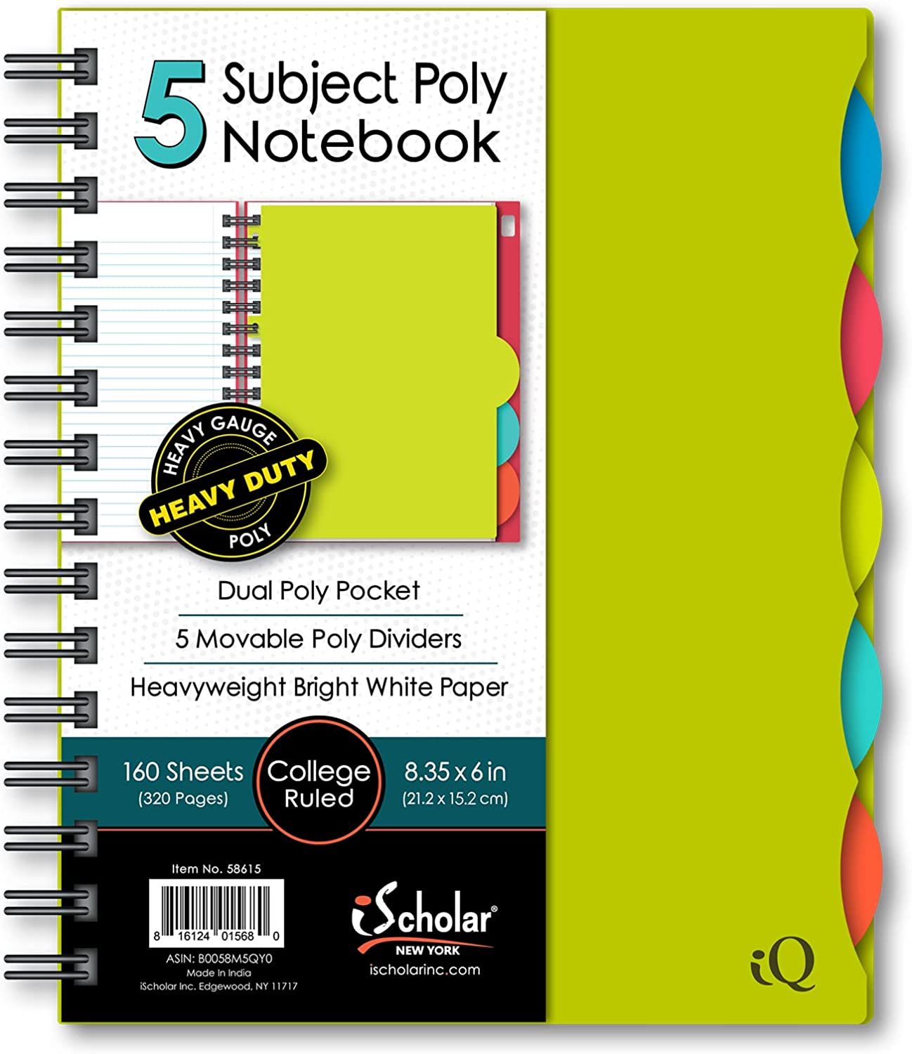 Ischolar 5 Subject Poly Cover Double Wire Notebook, 8.35 X 6 Inches, Cover Color May Vary (58615) 160 Sheets, Assorted image number 6