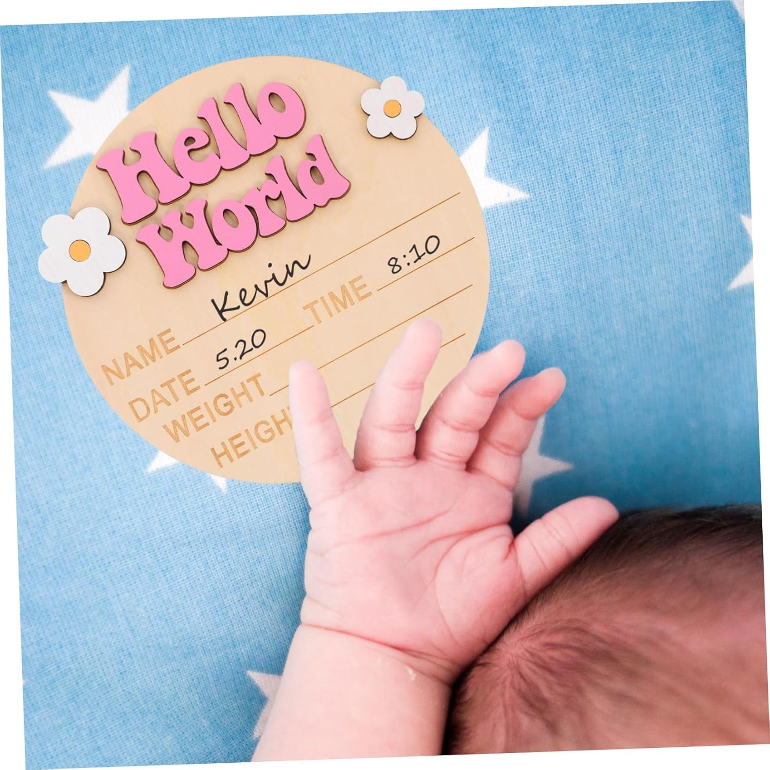 DECHOUS Wood Announcement Sign for Newborn Birth Nursery Plaque with Delicate Printing Versatile Newborn Welcome Photo Prop and Milestone Keepsake image number 5