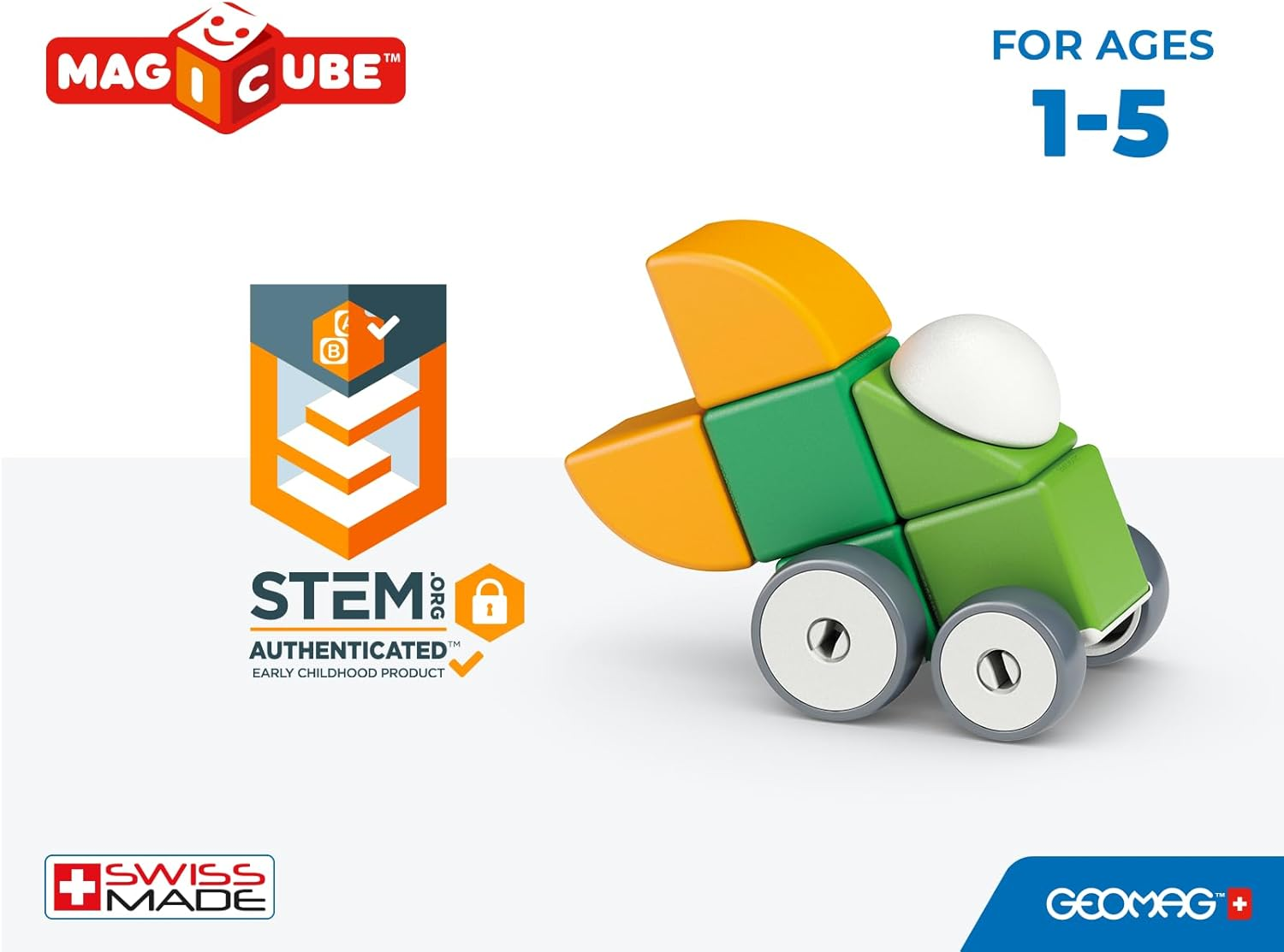 Geomag - Magicube 1+ Shapes Wheels - Magnetic Blocks for Kids - 4 Colours and Shapes - 13 Pieces image number 5