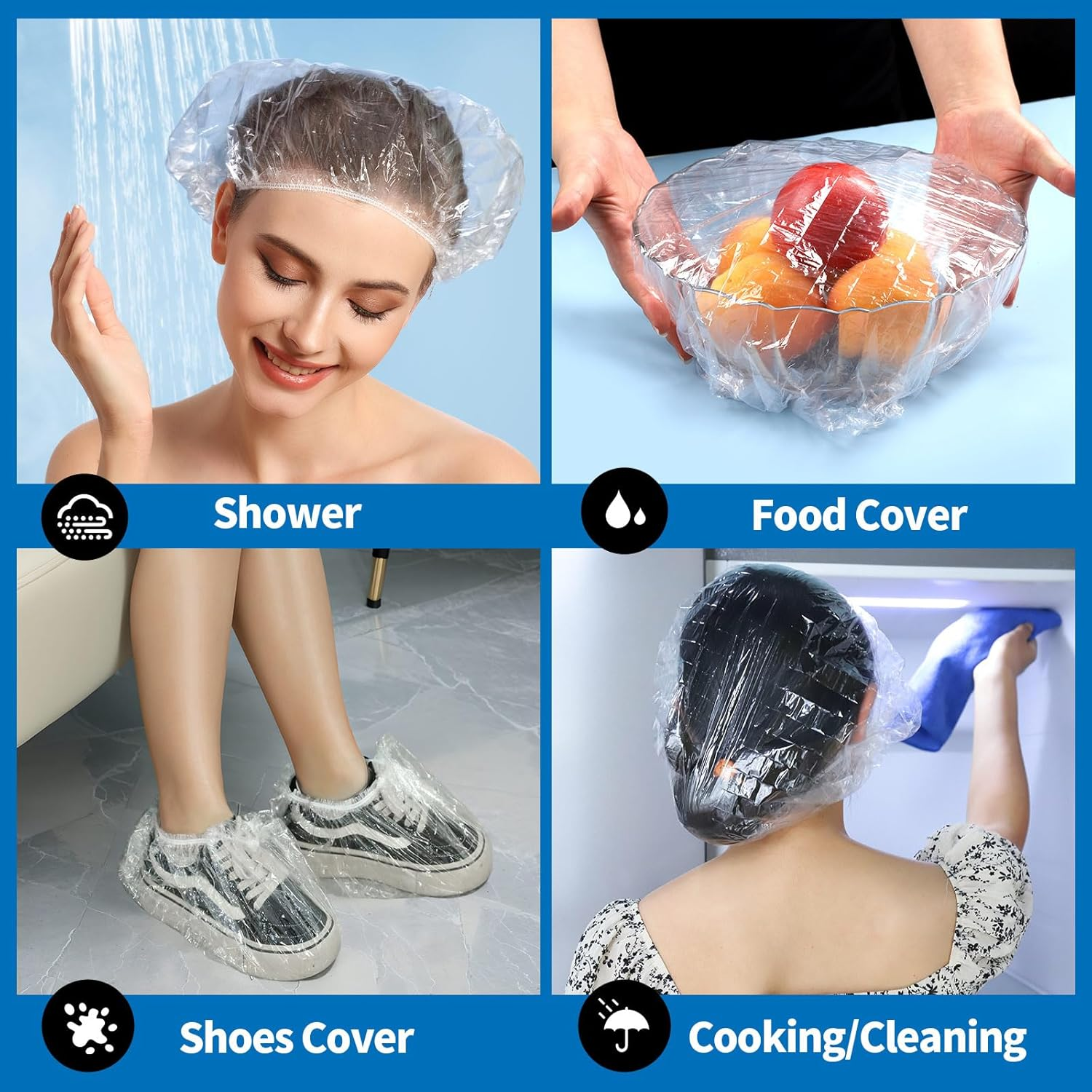 LEOBRO Extra Large Disposable Shower Cap, 100PCS, Clear Thick Plastic Hair Caps for Women, Hair Treatment, 20.5 INCH image number 6