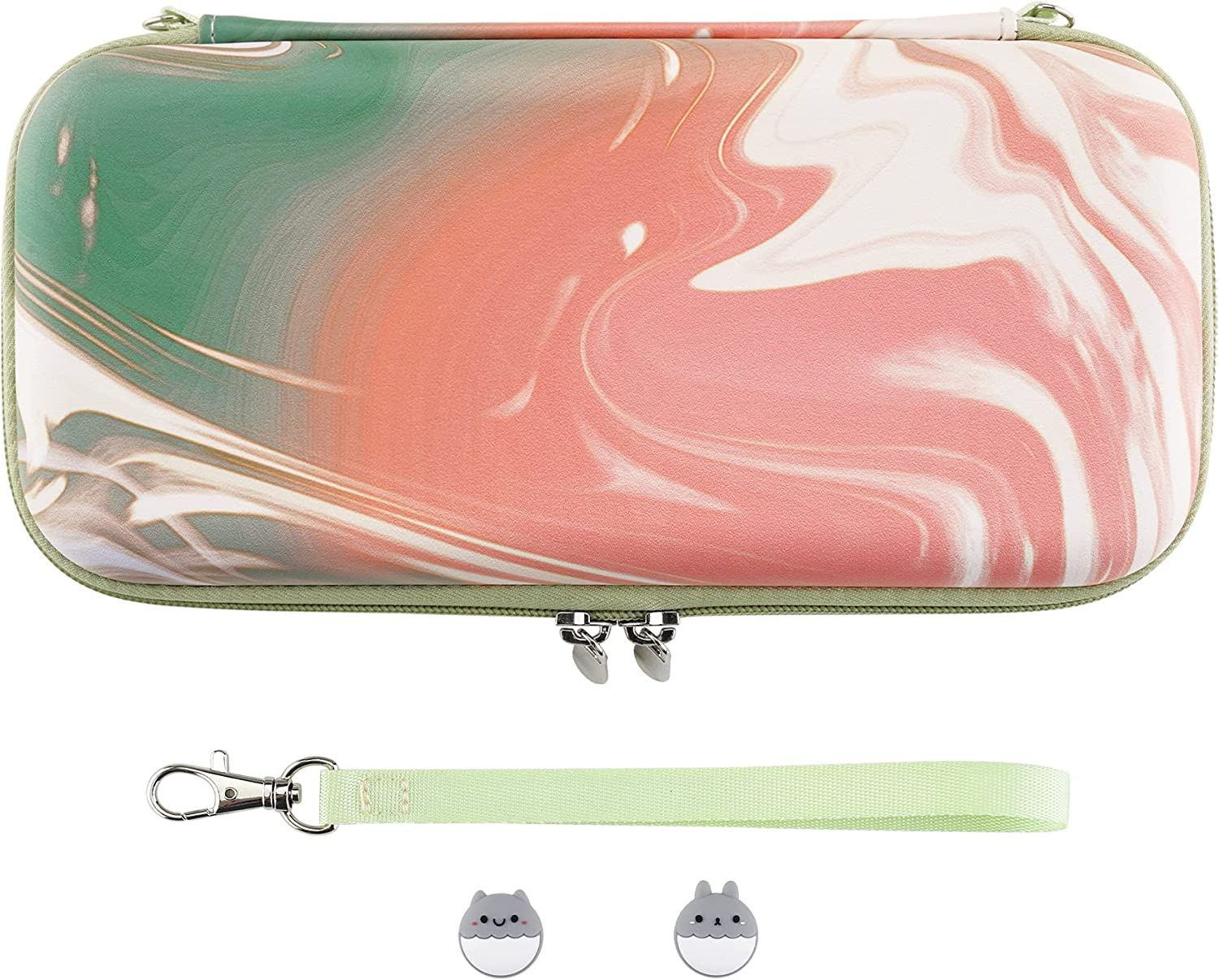 Playvital Pink Travel Carrying Case for Nintendo Switch & Switch OLED, Protective Hard Shell Storage Case for Switch,W/Thumb Grips Game Cards Slots & Inner Pocket - Kitten & Chicken