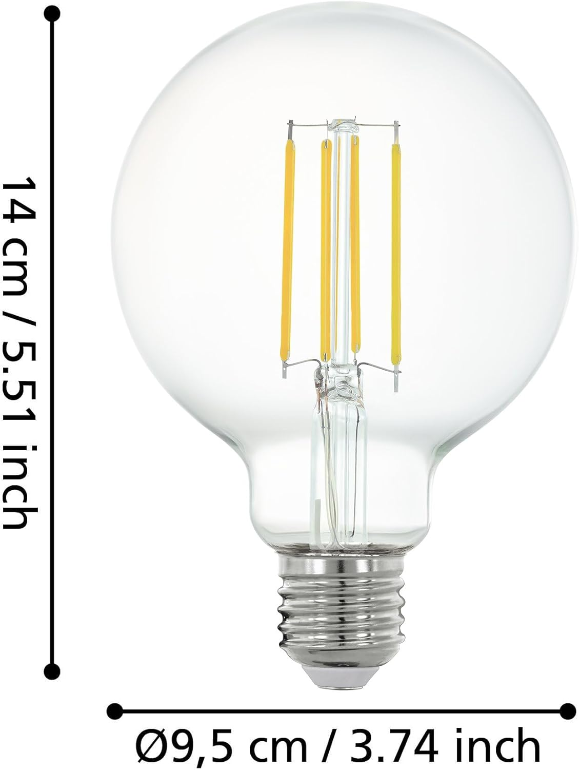 EGLO Connect.Z Smart Home E27 LED Filament Light Bulb, G95, Zigbee, App and Voice Control, Dimmable, Warm White, 806 Lumen, 6 Watt, Vintage Lightbulb Transparent image number 3