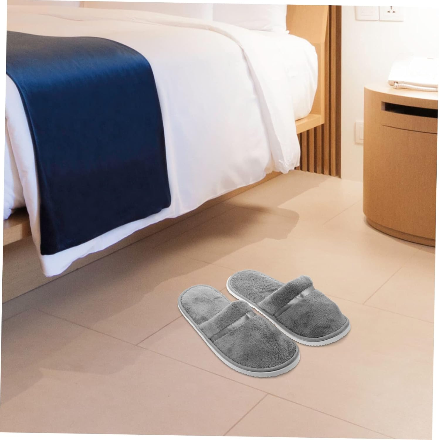 OATIPHO 2Pairs Women Fluffy Slippers Hotel Unisex Fleece Spa Slippers Breathable Bathroom Guest image number 1