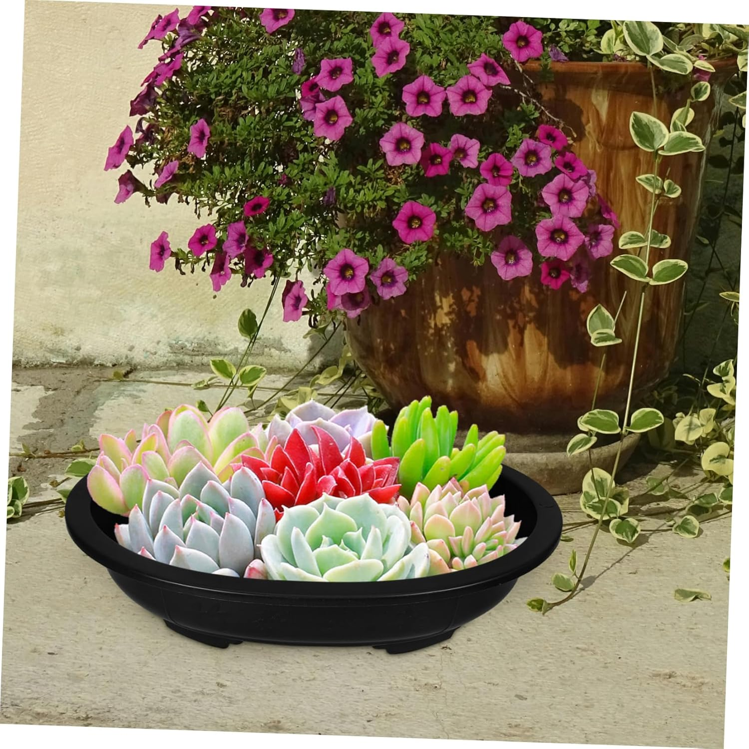 Outanaya 4Pcs Oval Flowerpots Drainage Design for Herbs and Plants for Gardening image number 1