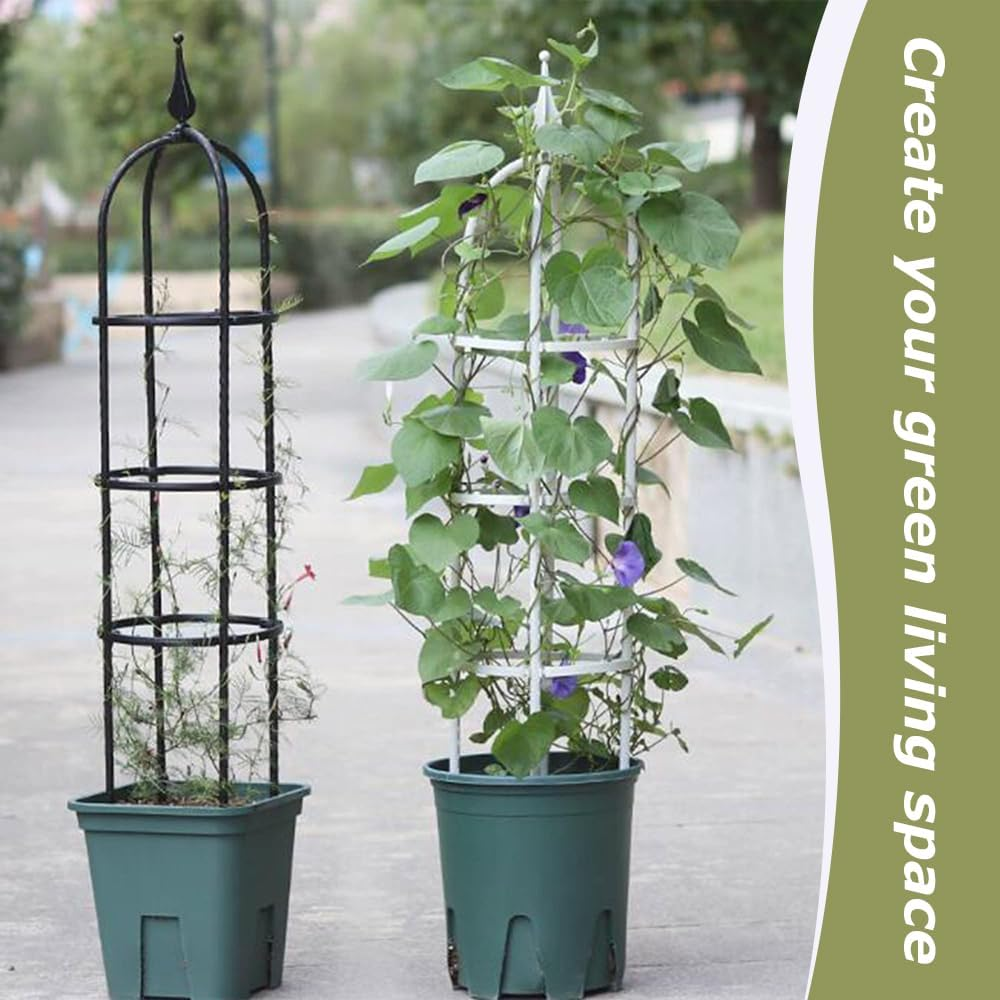 Plant Climbing Tower Frame, Metal Garden Obelisk, Portable Flowers Steel Frame, Coated Metal Plant Cages & Supports, round Garden Trellis for Indoor Flowers, Pots, Vines (Black, 20 * 20 * 90 CM) image number 6